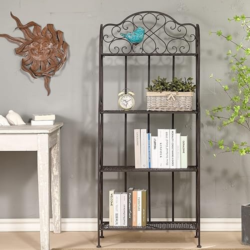 Miniatura 4 de Estante de metal de cuatro niveles de bronce antiguo, estantes de libros de pie para cocina, patio, porche, comedor, sala de estar, 27 x 14 x 65
