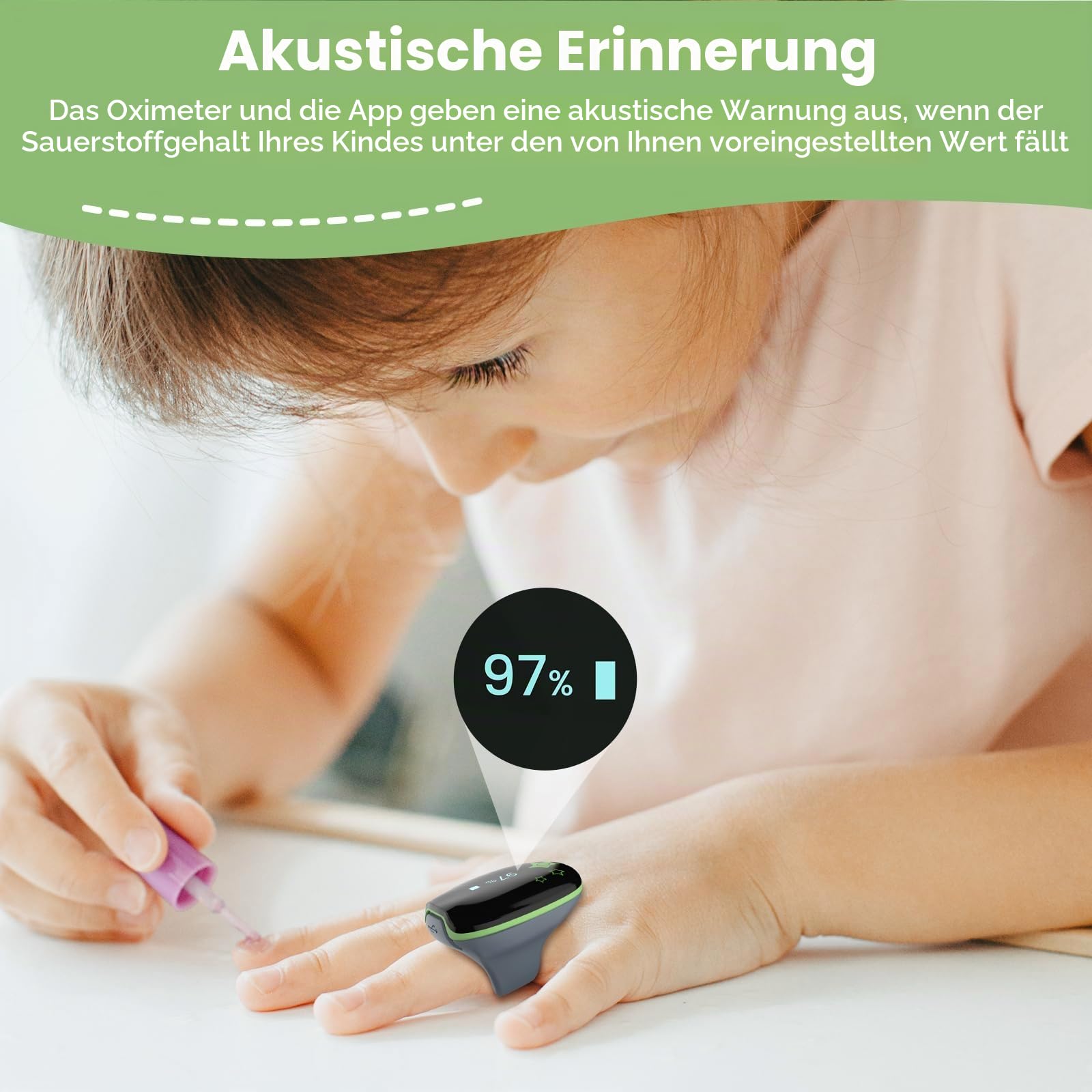 Pädiatrischer tragbarer Gesundheitsmonitor KidsO2 Ring, tragbares Pulsoximeter, Bluetooth, Schlafüberwachung, Gesundheitstracker mit App und PC-Bericht