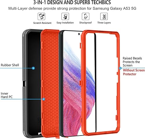 Miniatura 6 de ONOLA Funda compatible con Galaxy A53 5G, Samsung A53 5G con protector de pantalla de vidrio templado + protector de pantalla HD (paquete de 2),