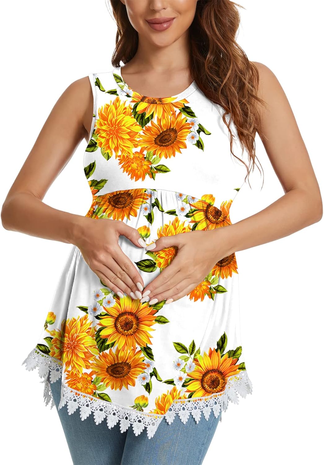 Xpenyo Womens Maternity Tank Top Sleeveless Lace Crochet Trim Peplum Cami Shirts - Image 3