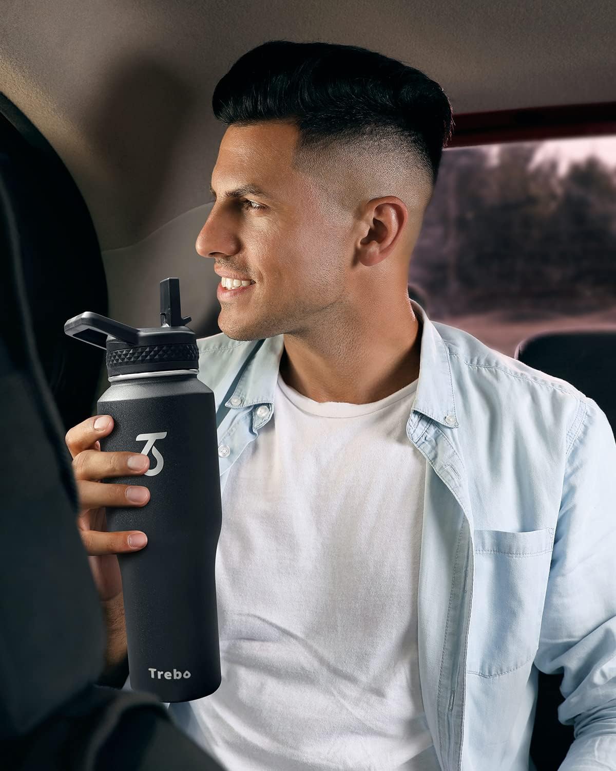 Trebo 32 oz Water Bottle Insulated Fit in Any Car Cup Holder,Triple Wall Vacuum Stainless Steel Water Bottles (Keep Cold for 48 Hrs),Leakproof Tumbler Flask with Paracord Handle,Straw Spout Lids - Image 8