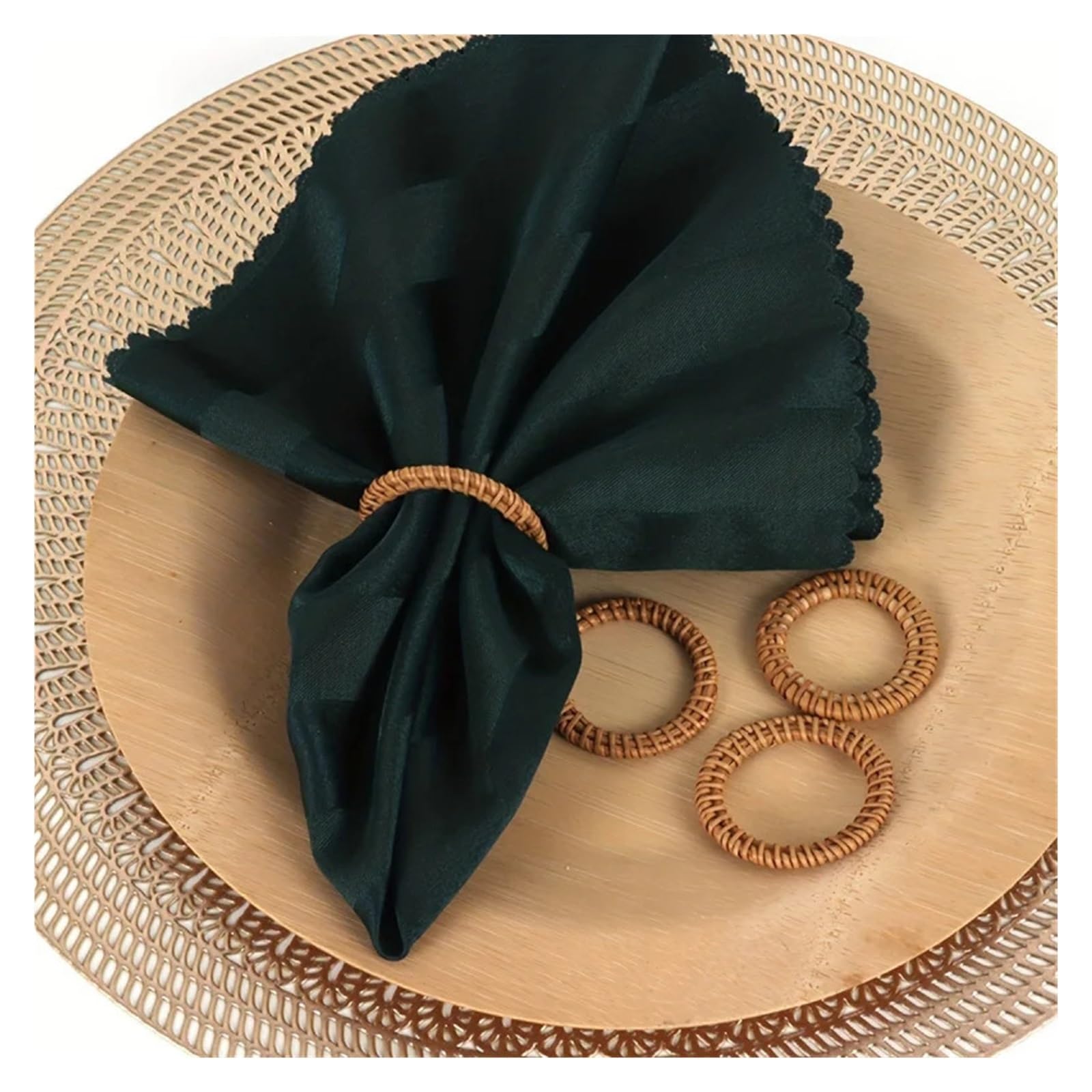 12 piezas servilleteros bohemios de ratán | Soportes de mesa tejidos rústicos for decoración del banquete de boda en el hogar