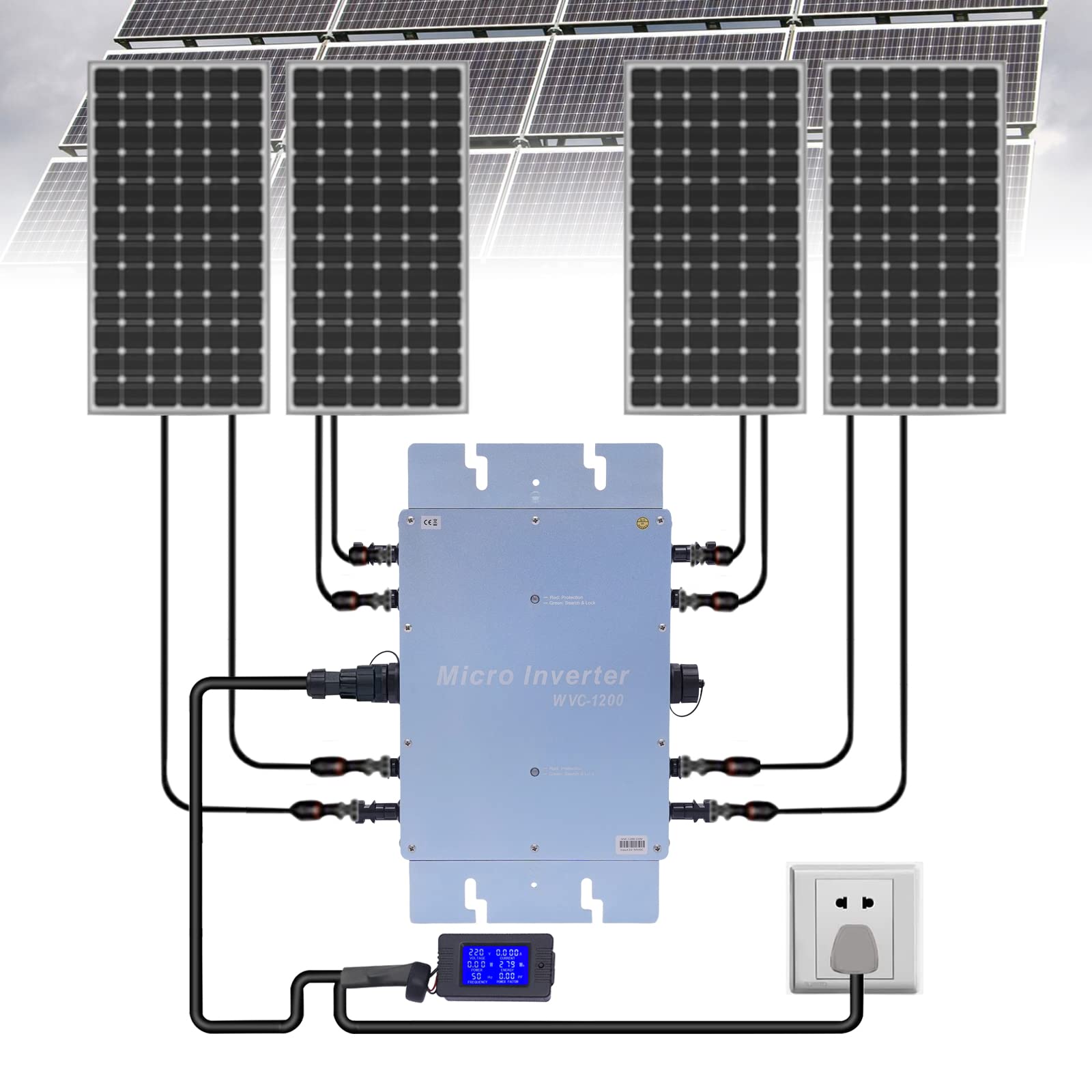 Mikro Wechselrichter 1200W, Mikrowechselrichter, IP65 wasserdicht, MPPT Wirkungsgrad 99,5%, maximale Effizienz 92,5%, Eingangsspannung 22-45V, Für 30V oder 36V Solarmodule