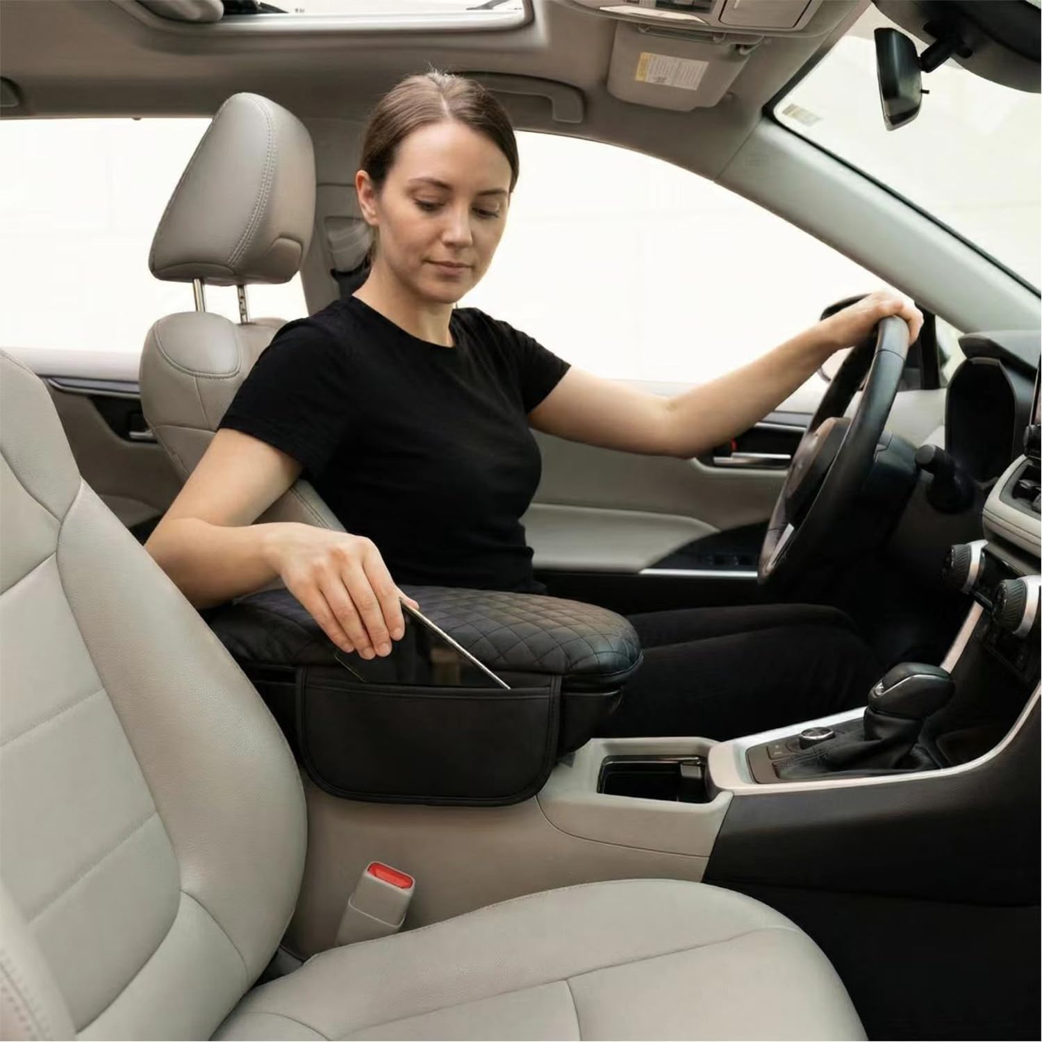 Thickened Armrest Cover Fit for Toyota RAV4 2019-2024 2025 2026 Center Console Cover Accessories, Leather Arm Rest Covers Lid Protector Seat Box Cushion Pad with Pockets Storage Bag