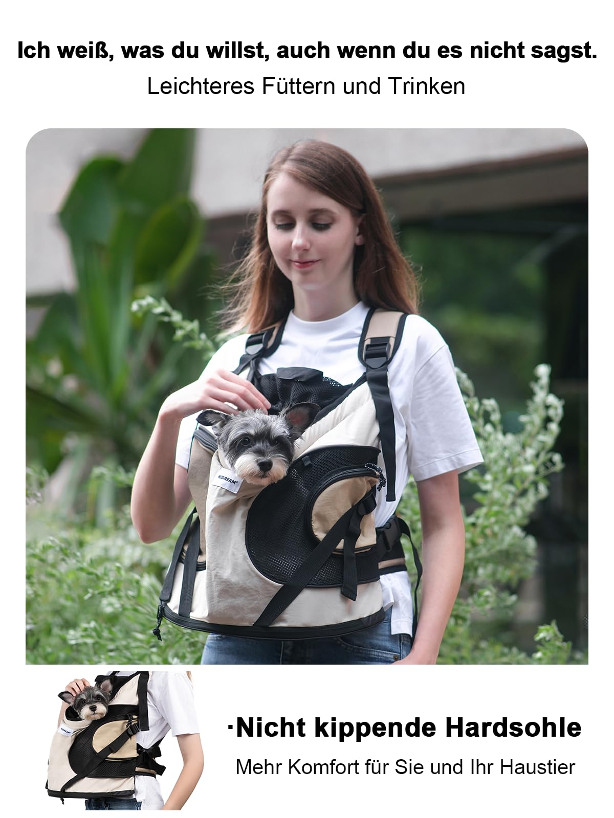 Hundetragerucksack，Hund Tragetasche für Kleine Mittelgroße Hunde und Katzen，Hunderucksack bis 8.5kg，Atmungsaktiv und Bequem Haustier ，Tragbar Reisetasche mit Hiking Travel Outdoors，Beige
