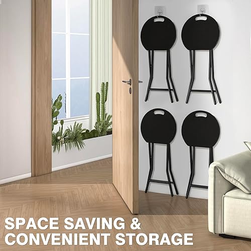 Miniatura 7 de TAVR Furniture Silla plegable portátil con asa, taburete plegable redondo resistente con capacidad de 500 libras para adultos, taburete plegable de