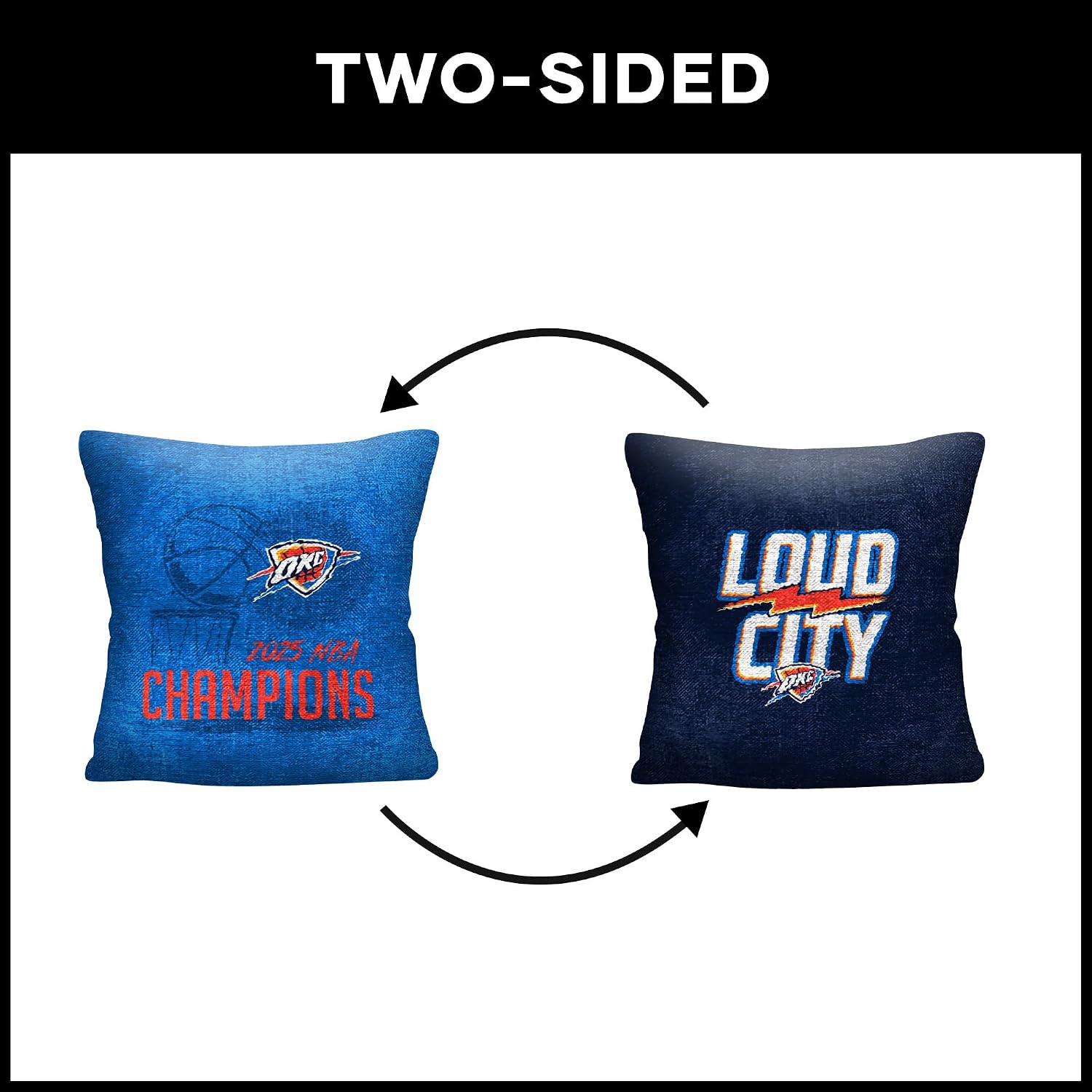 Northwest Oklahoma City Thunder 2025 NBA Champions Hoopla Tapestry Pillow, Official 18" Double-Sided Decorative Woven Cushion, Bold Championship Graphics & Slogan Design for Bed, Sofa, or Fan Cave