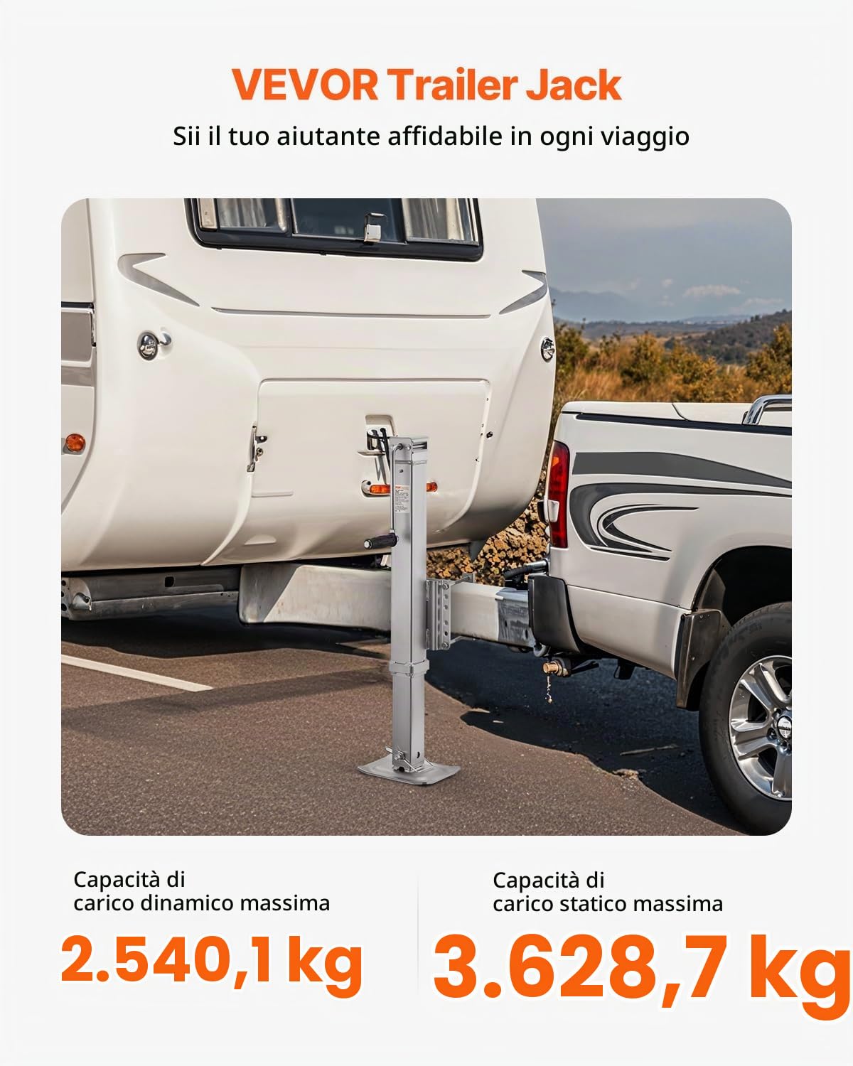 VEVOR Cric per Rimorchio, Capacità di Carico Statico 3628 kg Martinetto Girevole per Carichi Pesanti con Bulloni, Cavalletto per Rimorchio con Sollevamento 724 mm con Maniglia per Rimorchio per Camper