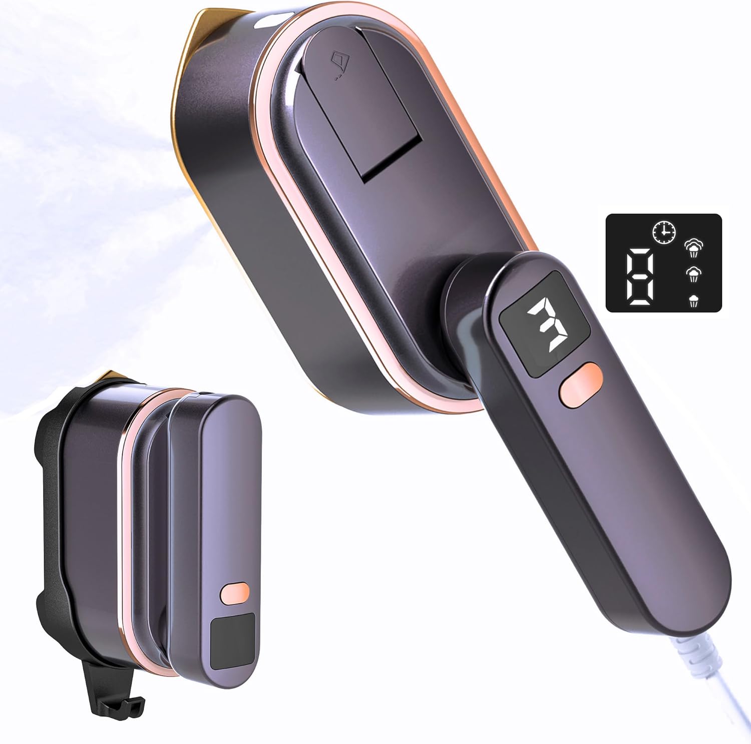 Travel Clothes Steamer Portable Iron – LCD Screen 2 in 1 Powerful Steam Clothing 150ML Wrinkles Remover for Garments,3 Steam Levels Output,10S Fast Heat-up,Iron for Travel,Home,Office（Purple）