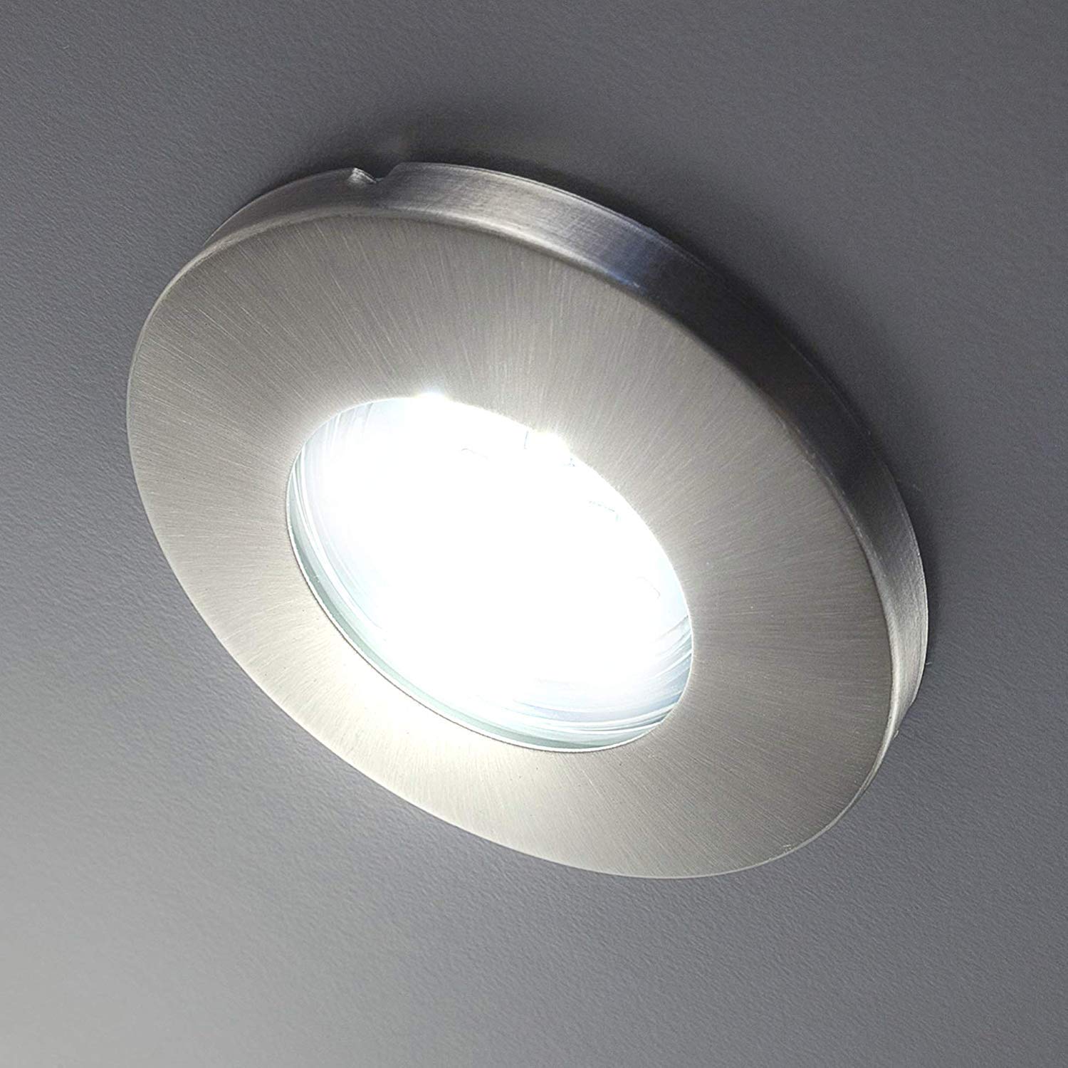Trango Lot de 6 Spot encastrable LED dimmable IP44 en rond TG6729IP-06XGU5SD avec 6 ampoules LED dimmables pour salle de bains, douche, luminaires encastrés, spots de plafond, spots (6er Chrome