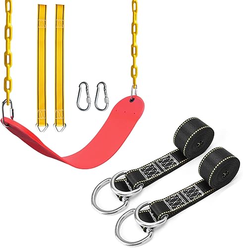 PACEARTH Asiento de columpio, asiento de columpio, columpios de árbol con cadena antioxidante de 68.9 pulgadas con revestimiento de plástico, kit de