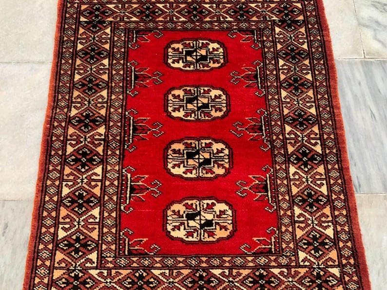2 x 3 ft Afghan Handwoven Bokhara Wool Area Rug - (80 x 60 cm) Medallion Pattern for Elegant Home Décor