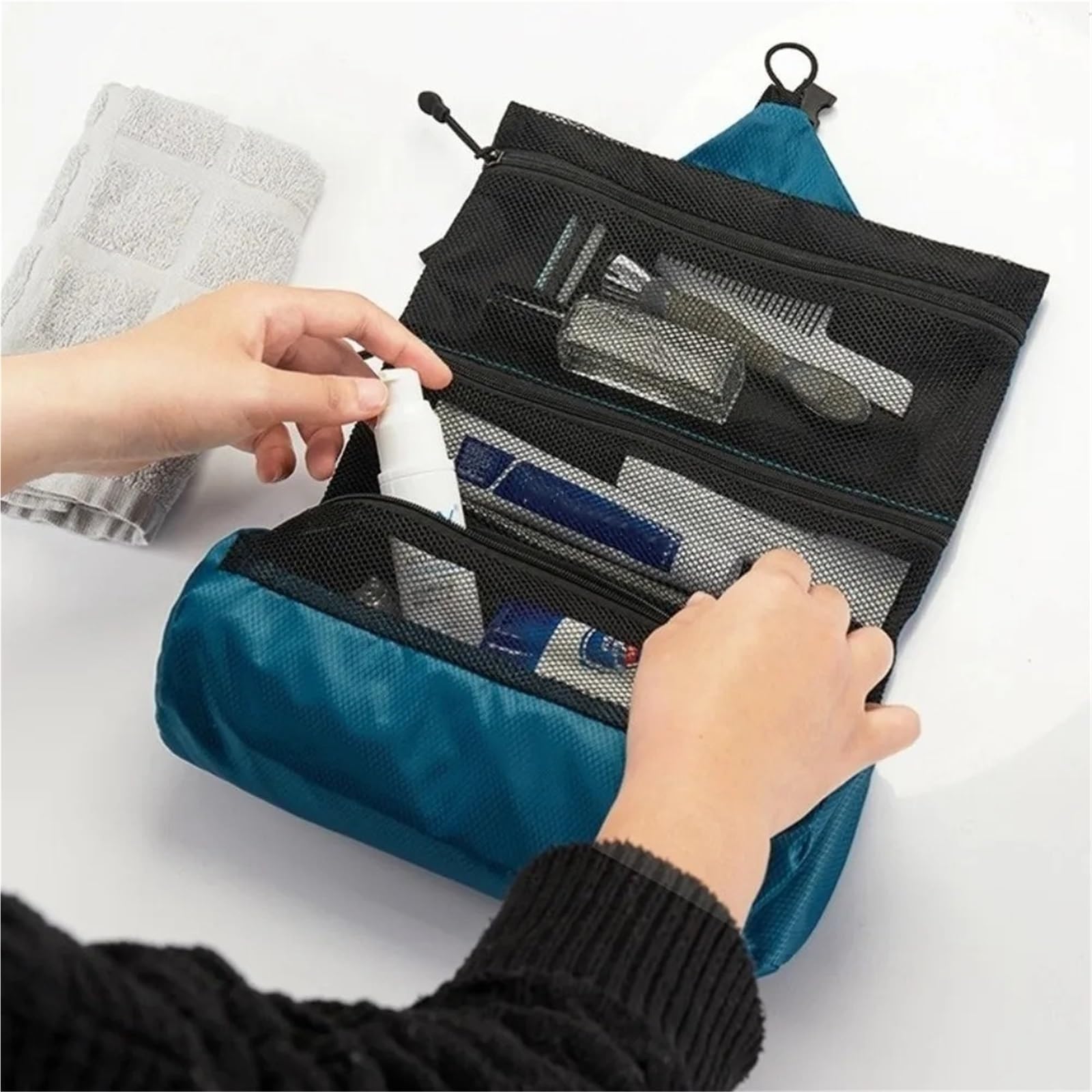 Bolsa de Aseo Plegable portátil Gran Capacidad, Bolsa Lavado Impermeable for Viaje Negocios, cosméticos, 1 Uds para Viajar(Dark Blue)