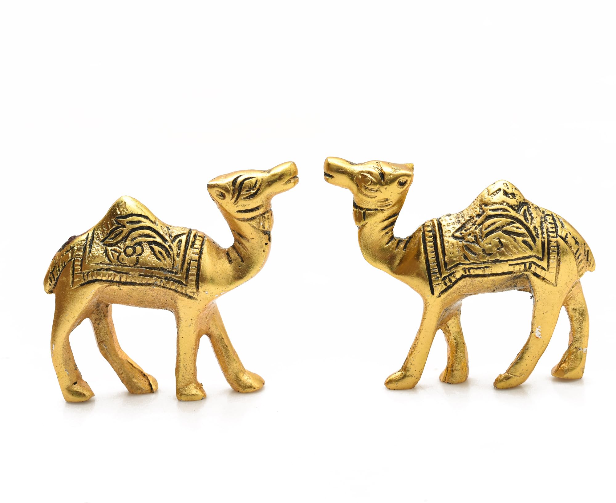 Metal Rajasthani Camel Showpiece Living Room Decorations Gifts Purpose Golden Color - 4 Inch (Pack of 2)
