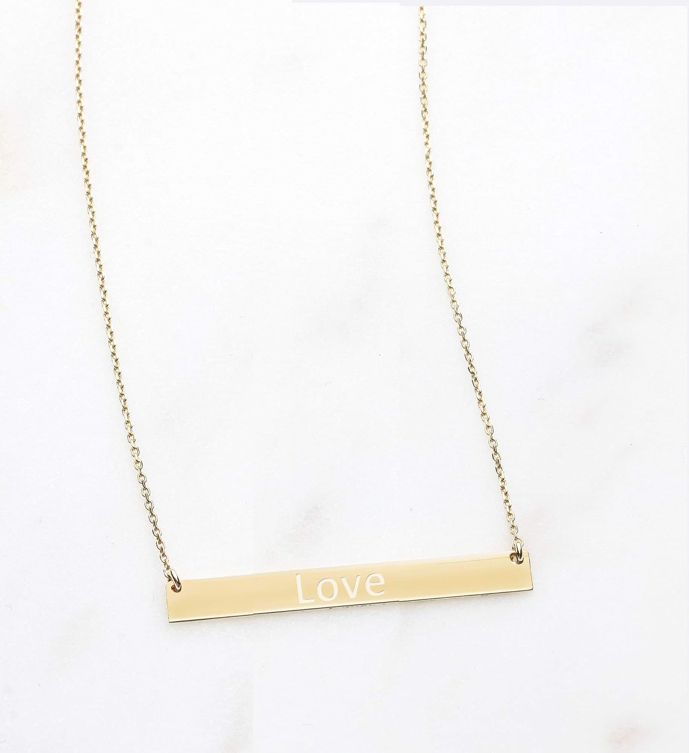 Personalized 14k Solid Gold Horizontal Bar Necklace - Custom Engraved Nameplate Jewelry for Women - Elegant and Timeless Design