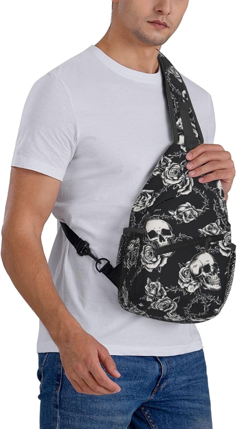 Skull Sling Backpack Chest Bag Crossbody Shoulder Bag Gym Cycling Travel Hiking Daypack For Men Women - Image 8