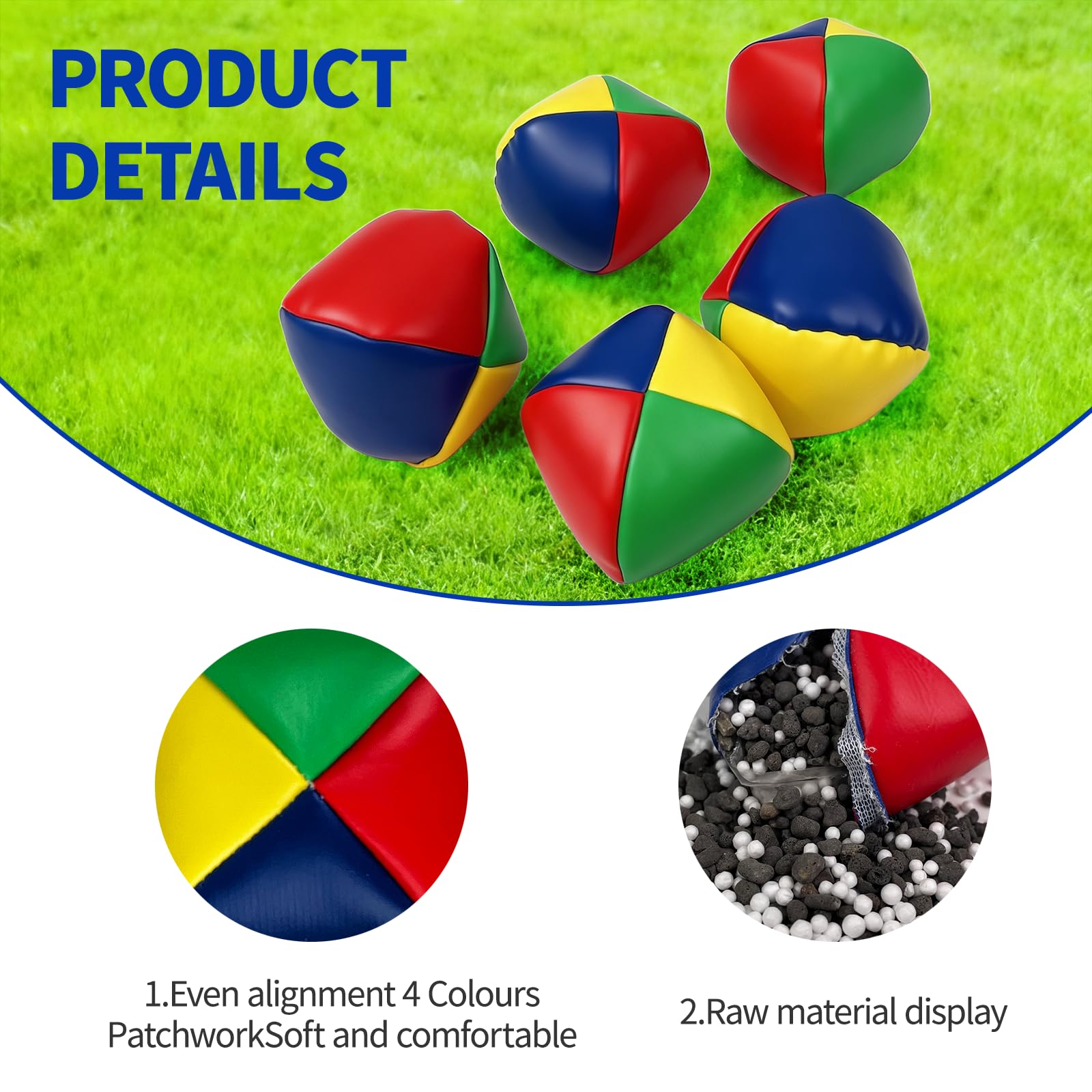 Set di 5 Palline da Giocoleria, Palline Impermeabile Giocoliere da 55 mm, Palle Sostenibile, Morbida, Gioco di Abilità Circo, per Principianti, Bambini e Adulti, Colorate
