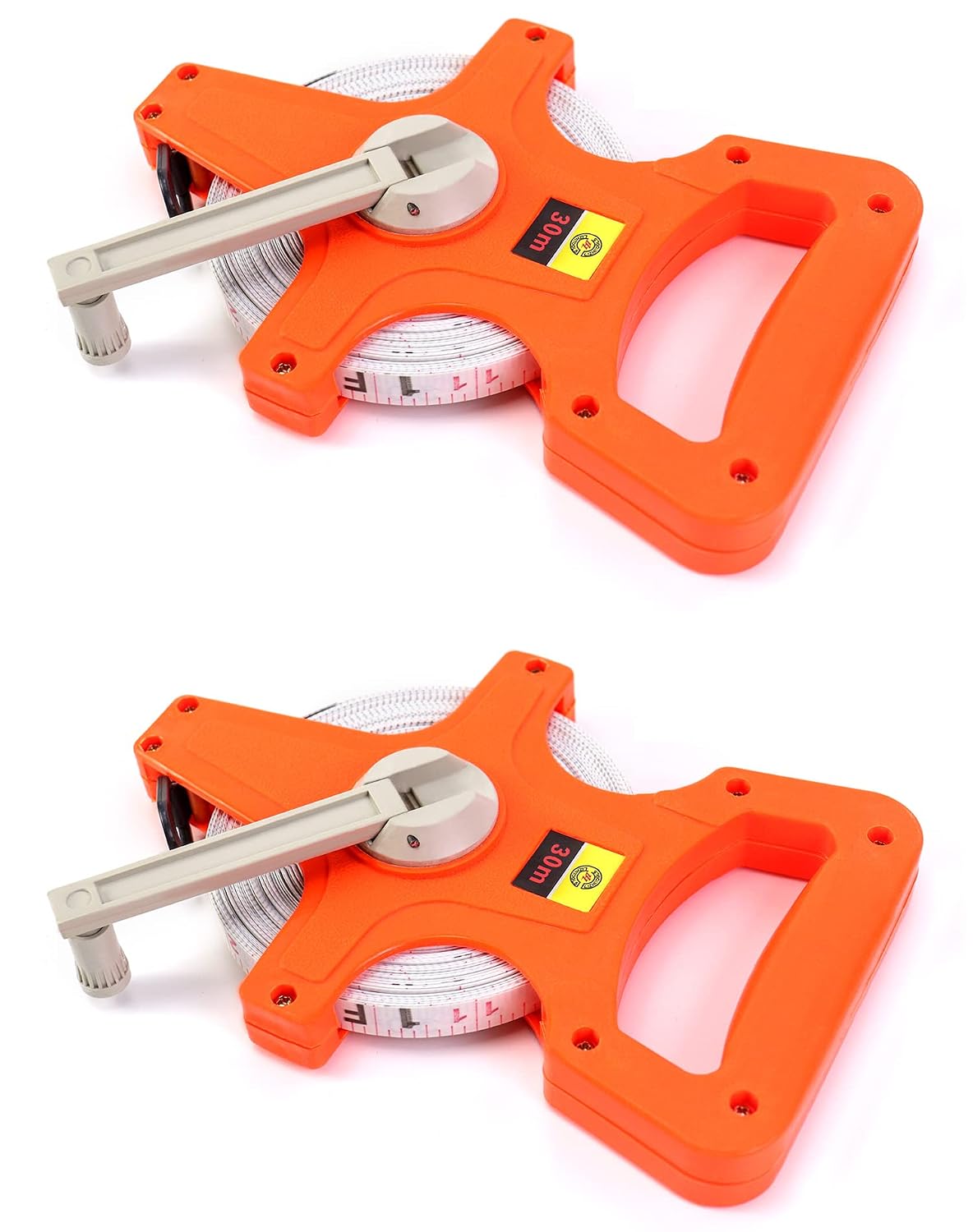 QWORK 1/2" x 100' Fiberglass Tape Measure, 2 Pack Engineer's Open Reel Dual Sided Measure, Orange