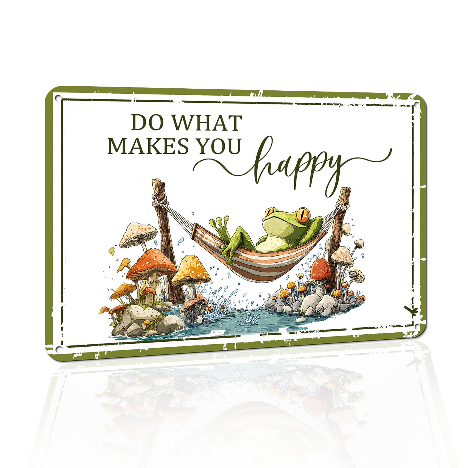 VOTHI Frog Metal Tin Sign, 12x8 Inch, "Do What Makes You Happy" Quote
