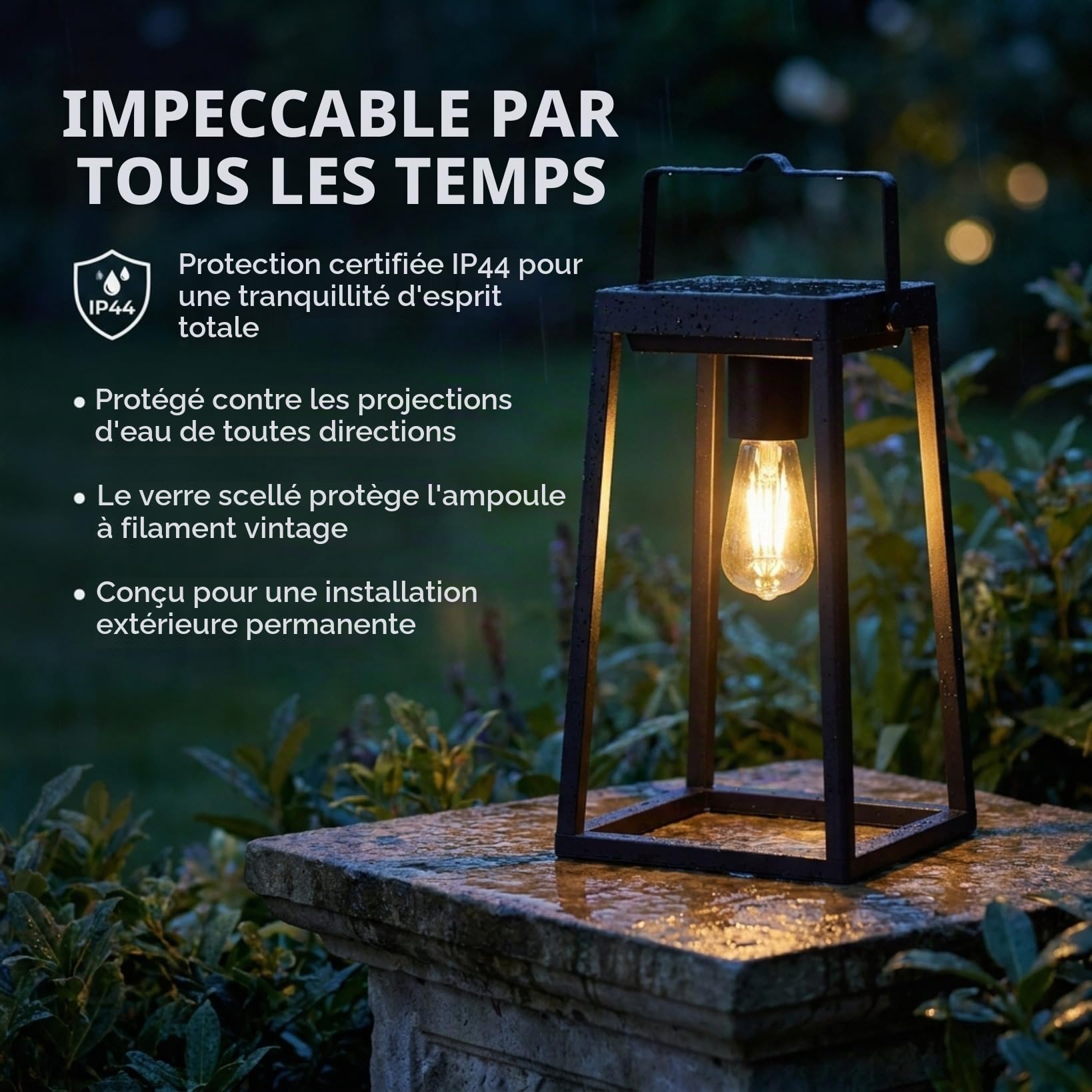 Auraglow Lanterne de Jardin Solaire et USB, Ampoule Filament Vintage | Lampe de Table Sans Fil Rechargeable, 48h d'autonomie, option Crépusculaire, aluminium noir mat, lueur rétro LED