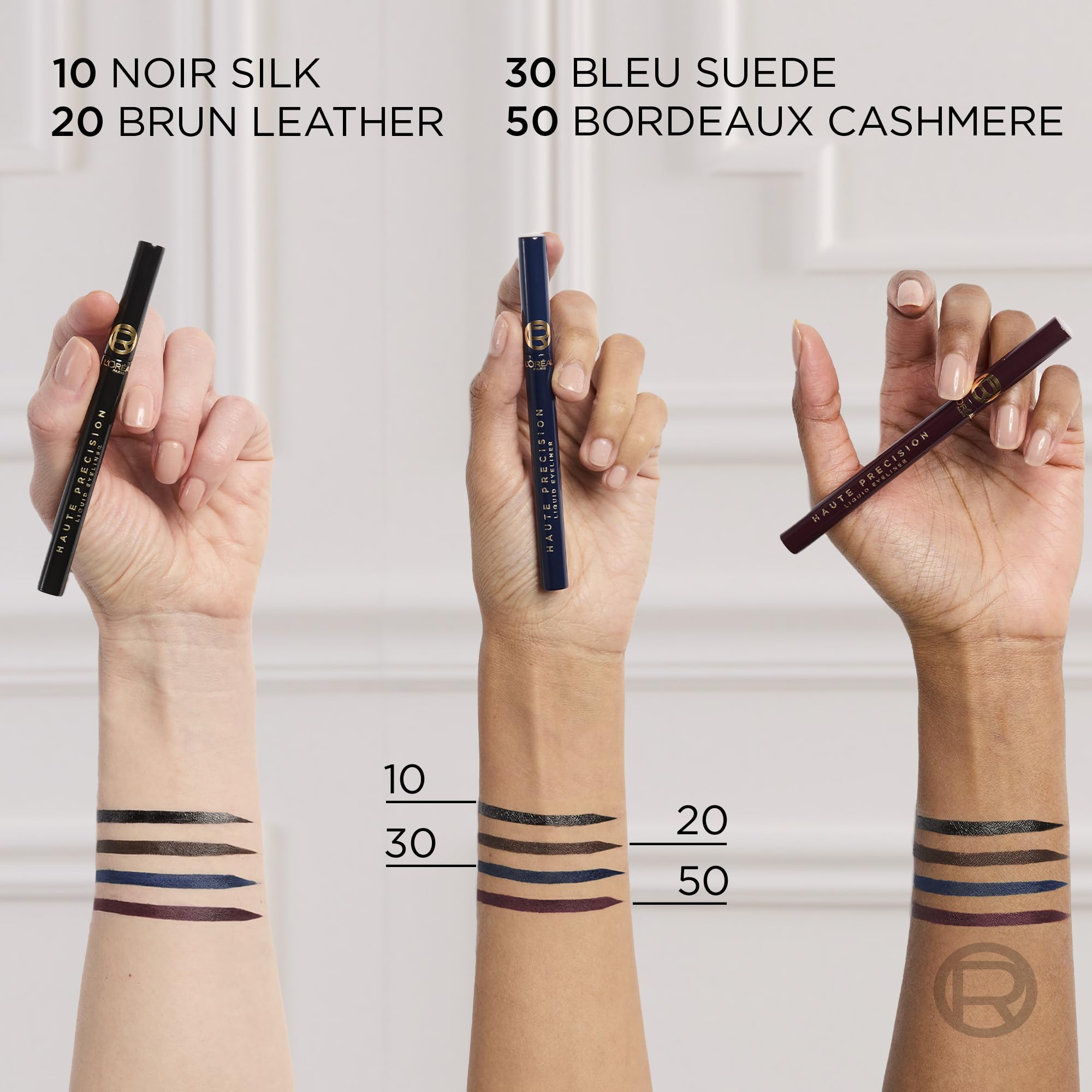 L'Oreal Paris Haute Precision Noir Silk, czarny eyeliner w płynie | L'Oréal Paris Eyeliner Filc o wysokiej precyzji 24h Wodoodporny Czarny Jedwabny