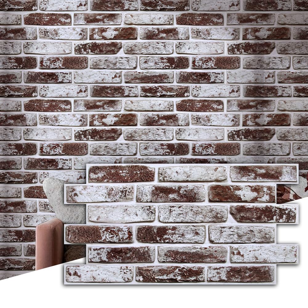 Commomy Faux Brick 3D Wall Panels - 12 pcs of 22.8" x 11.8" - Thin & UrltraLight PVC Peel and Stick Tile Brick Textured Printable for Kitchen,Bedroom,