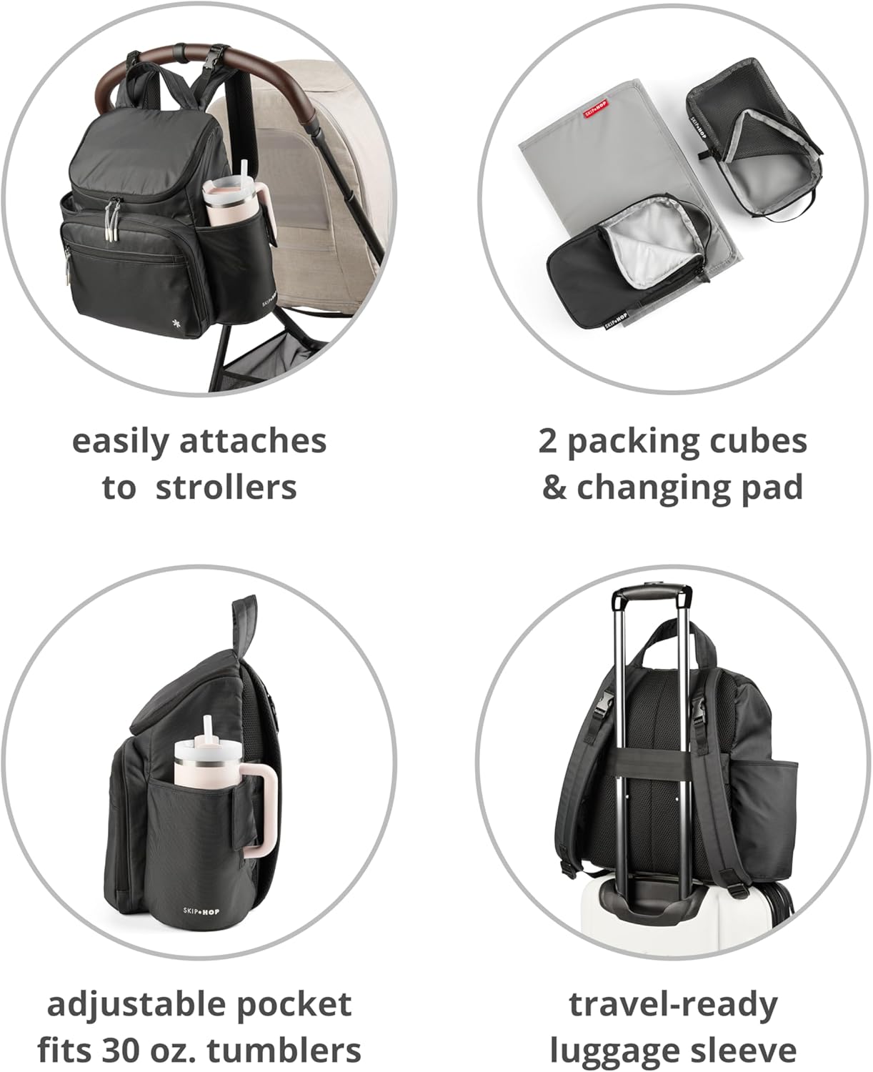 Skip Hop Diaper Bag Backpack with Portable Changing Pad Adjustable Pocket for 30 oz. Tumblers 9 Total Pockets Insulated Packing Cubes Luggage Sleeve & Stroller Straps Fits a 14” Laptop Forma Next Oat - Image 2