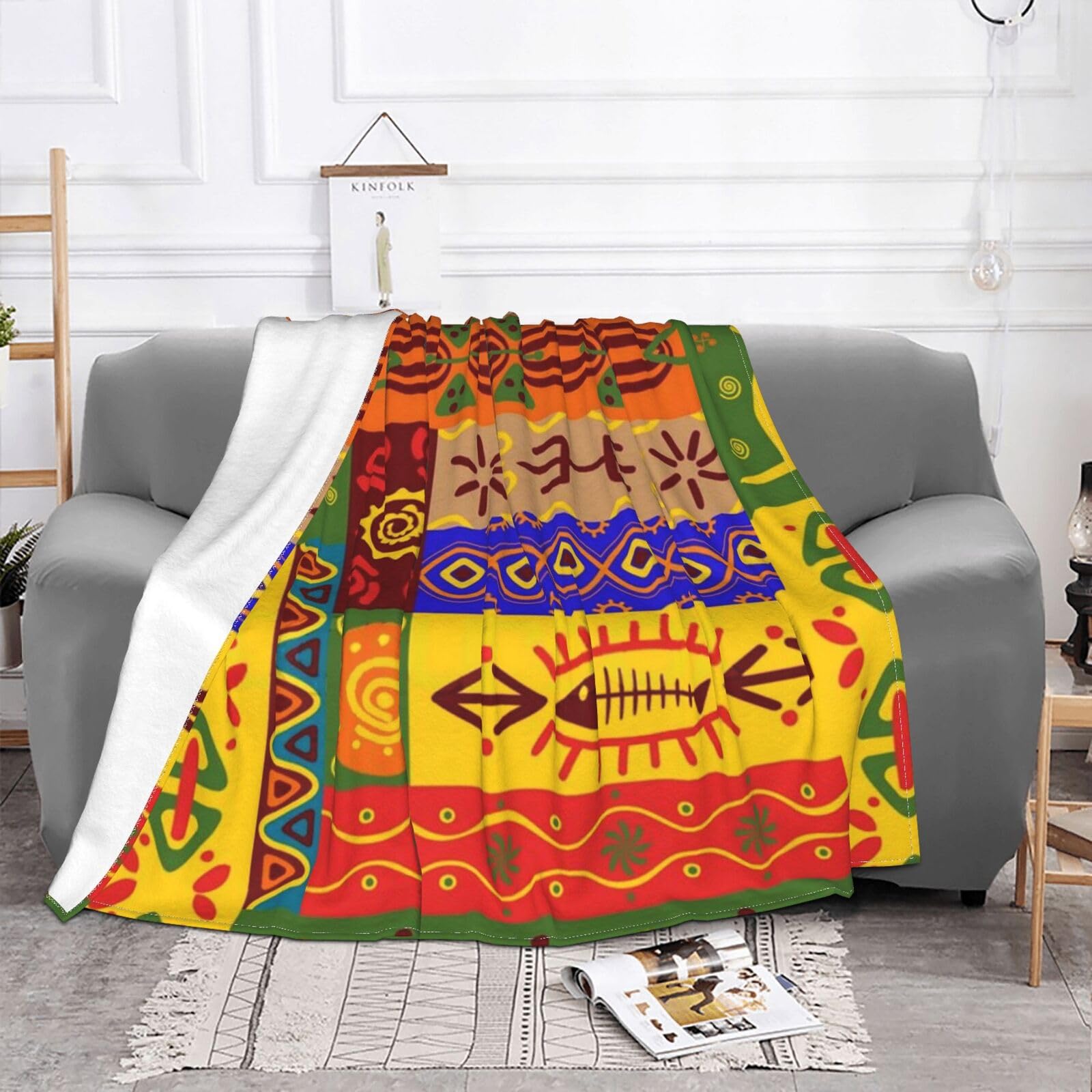 MqgmzAfrican National Patterns Print 40"X30" Flannel Ultra-Soft Blanket Anti-Pilling Lightweight Bed,Couch Living Room