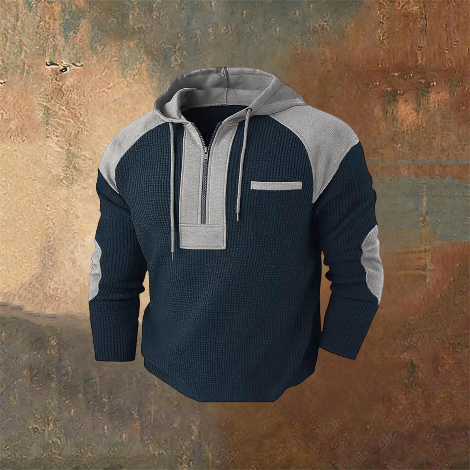 Strickhoodie mit Ellbogen- und halbem Reißverschluss vorne – bequemer Pullover für die Freizeit