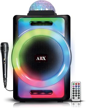 AudioBox ABX-890R 8" Portable Party Bluetooth Speaker with 360 LED Disco Lights, Wired Microphone, USB, AUX & WaveSync Technology TWS