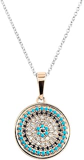 Dazzlingrock Collection Dainty, Attractive Round Blue Sapphire, Turquoise & White Diamonds Ladies Pendant with 18 Inch Cha...