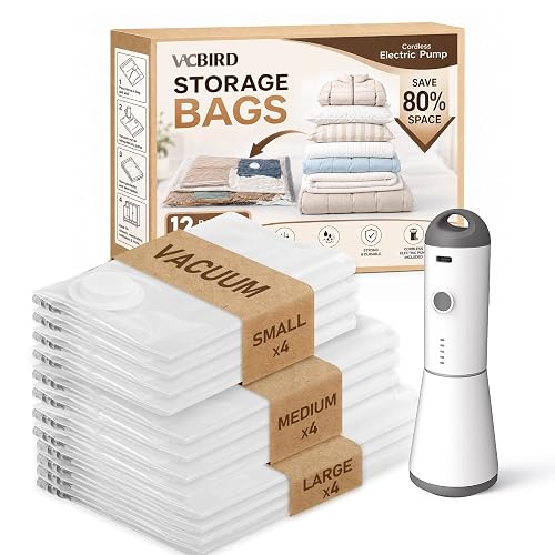 Vacbird Travel Vacuum Storage Bags with Rechargeable Cordless Pump 12 Pack