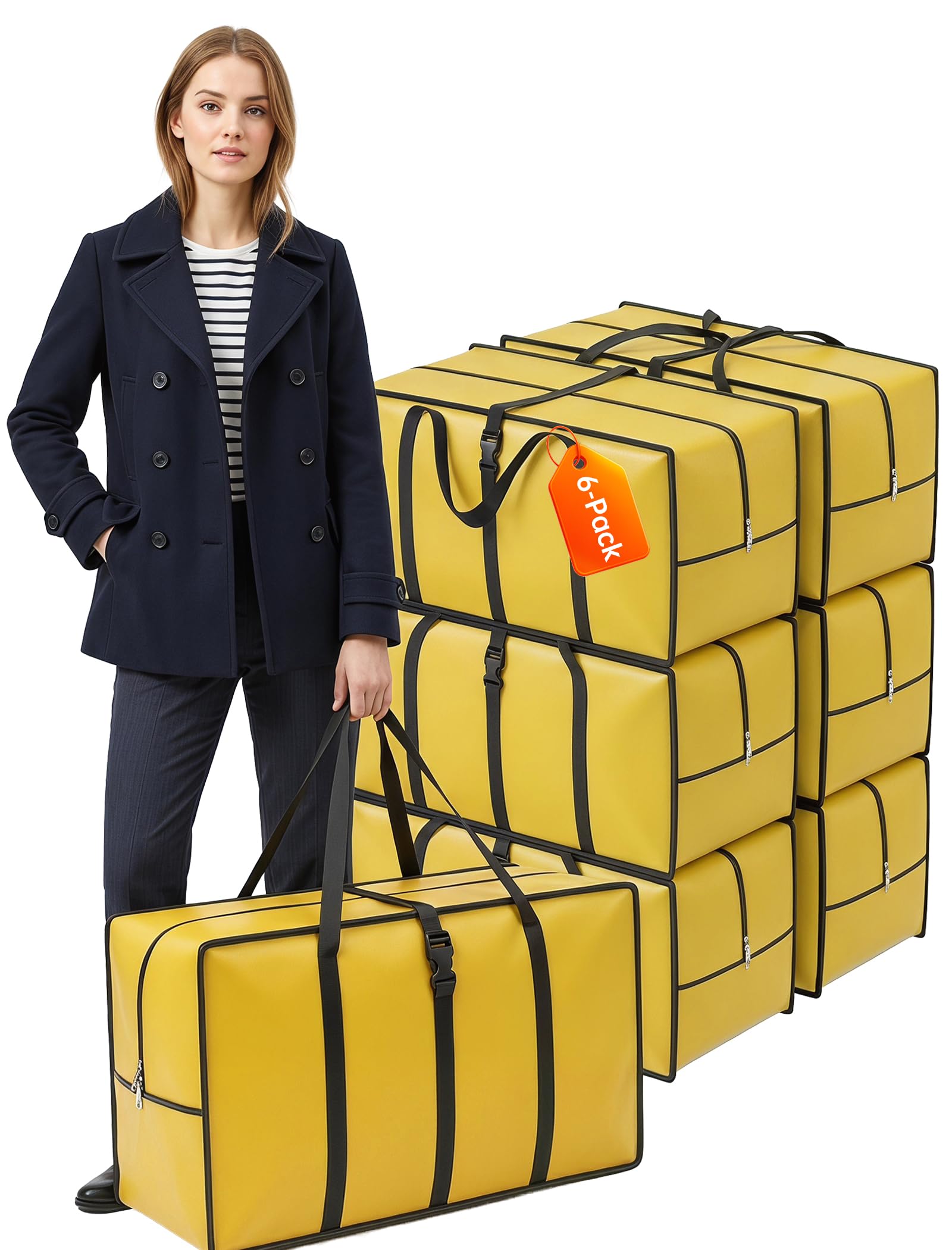 NiHome 6 Pack Heavy Duty Moving Bags, 92L, Yellow