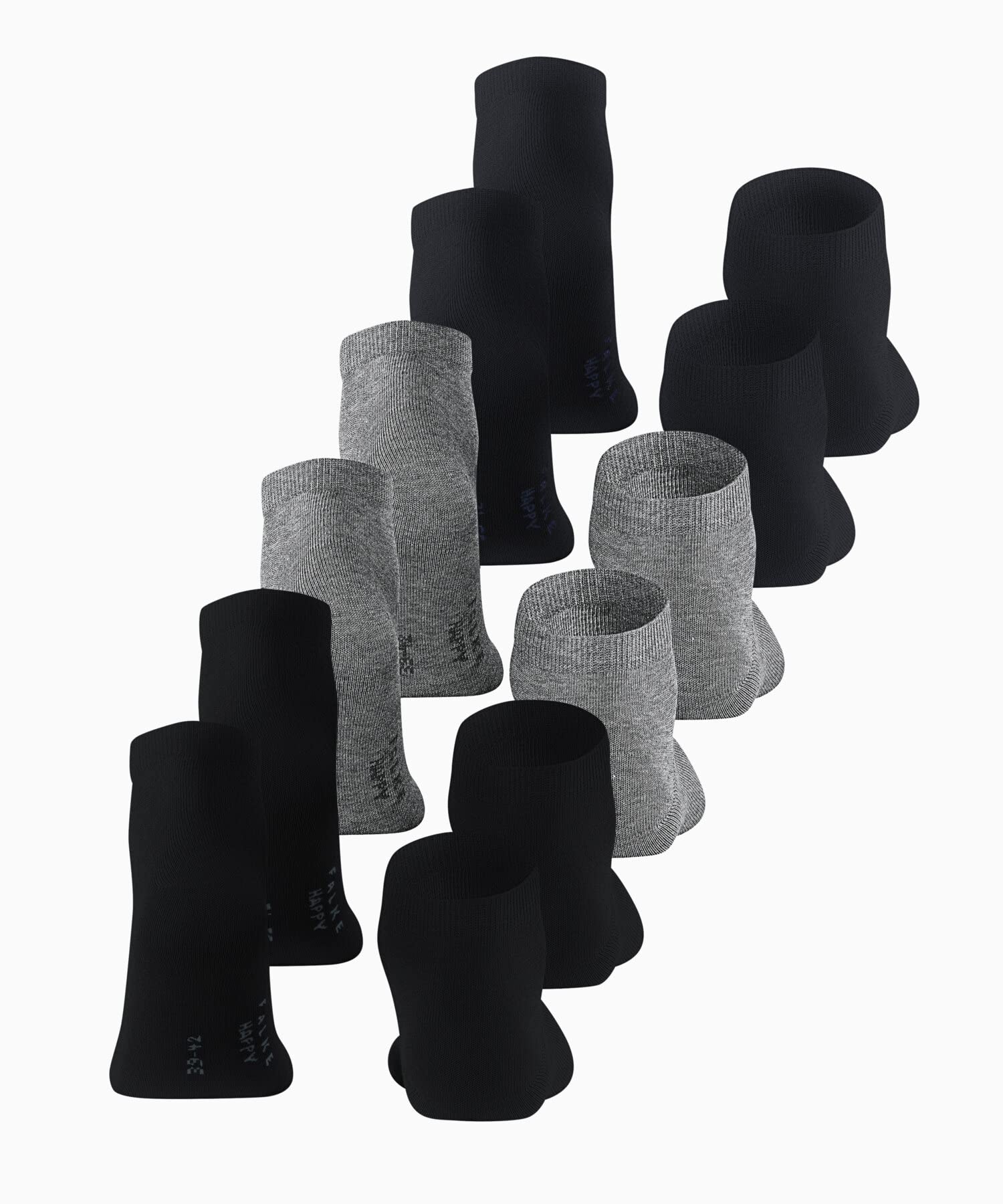 FALKE Mężczyźni Skarpety do trampek Happy Multipack M Sn Bawełna krótkie jednokolorowe 6 Pak, Wielokolorowy Black Grey 0010, 39-42