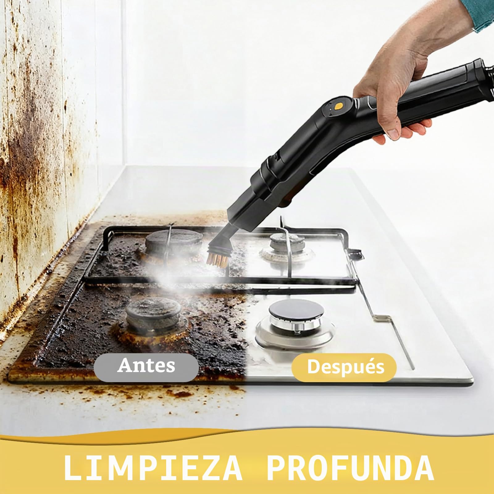 Limpiador a Vapor Portátil, 2500W Potente Limpiador a Vapor para el Hogar, 3 Velocidades Ajustables,17 Accesorios, Depósito de Agua de 1600 ml, Presión de 4 Bar, para Cocina, Ventanas, Pisos, Autos