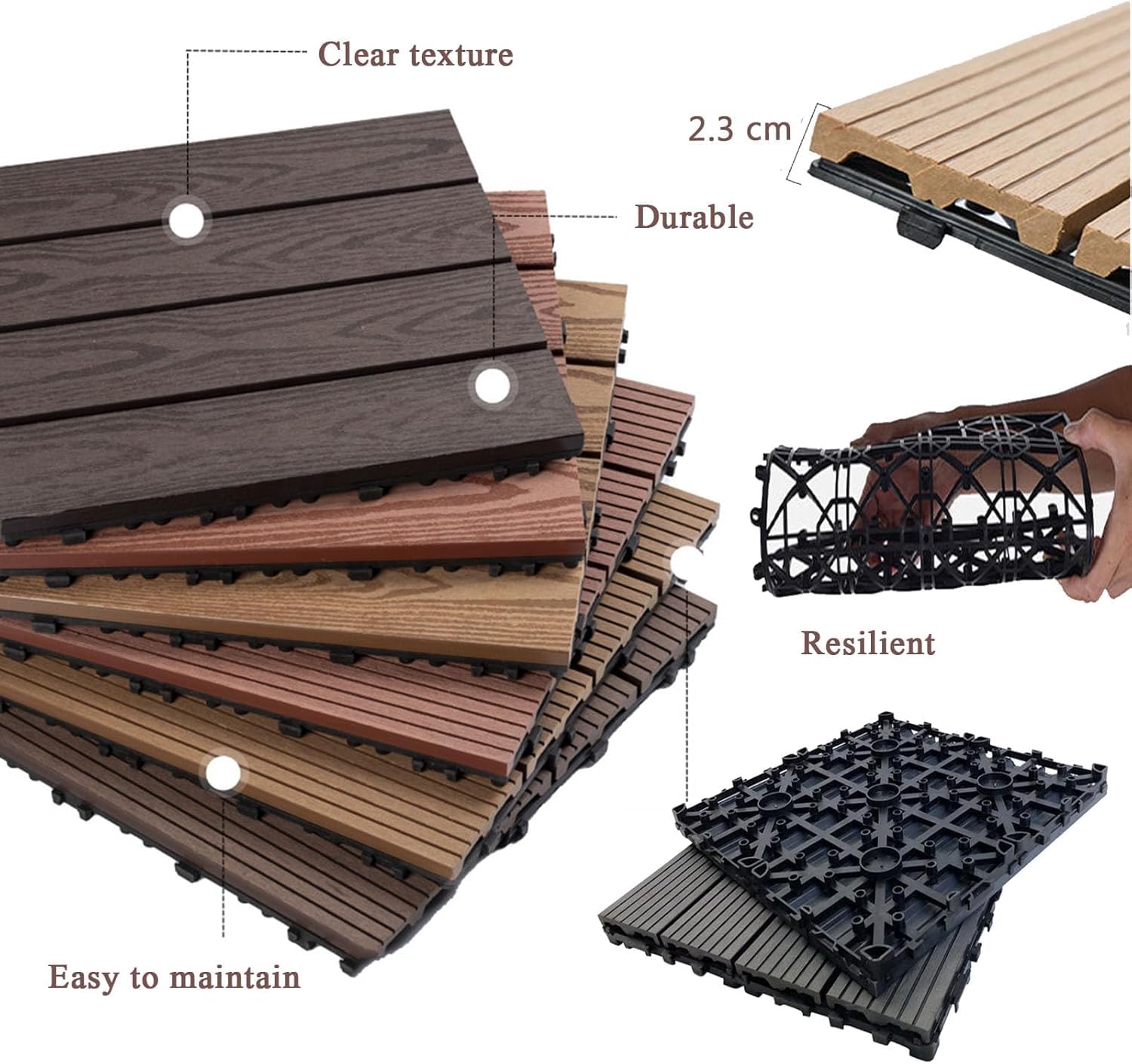 Dalles et lames de terrasse en composite, Tuiles de terrasse emboîtables en bois multicolores, paquet de 10(B-chocolate)