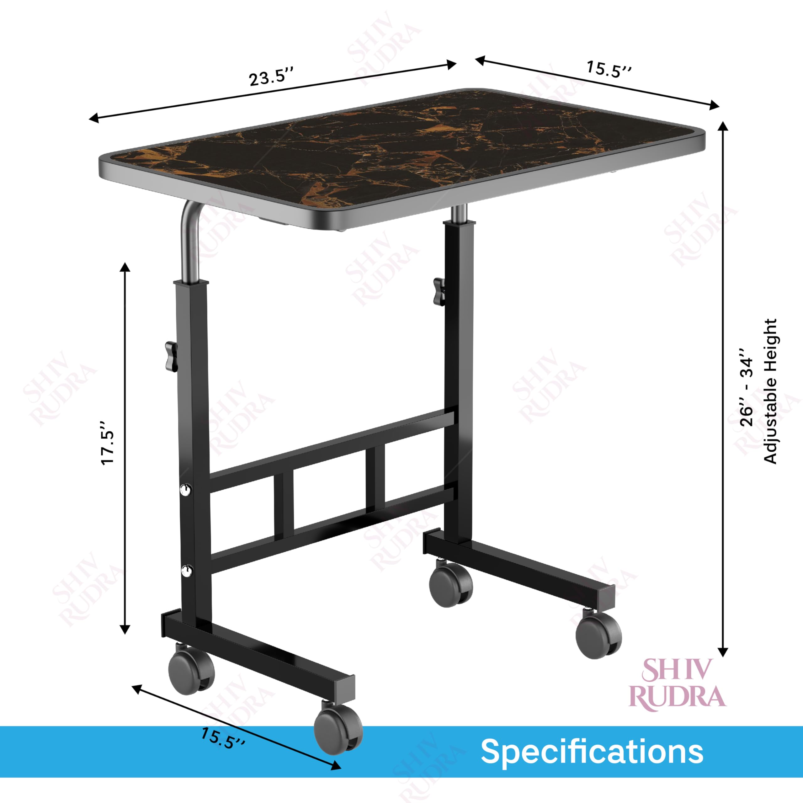 OPTIFINE Wooden Multipurpose Adjustable Height Table with Wheels for Work from Home, Study, Office and Bedroom (Golden Marble Adjustable) 3