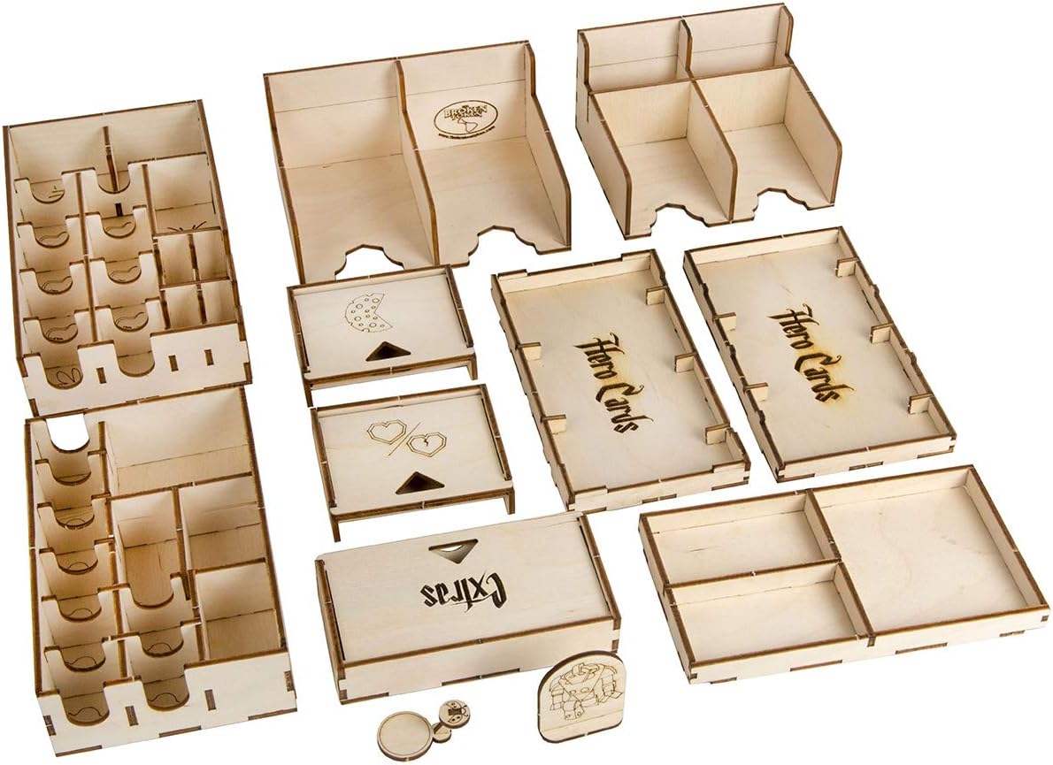 The Broken Token Mice and Mystics Compatible Game Organizer - Wood Storage Box with Multiple Trays and Boxes