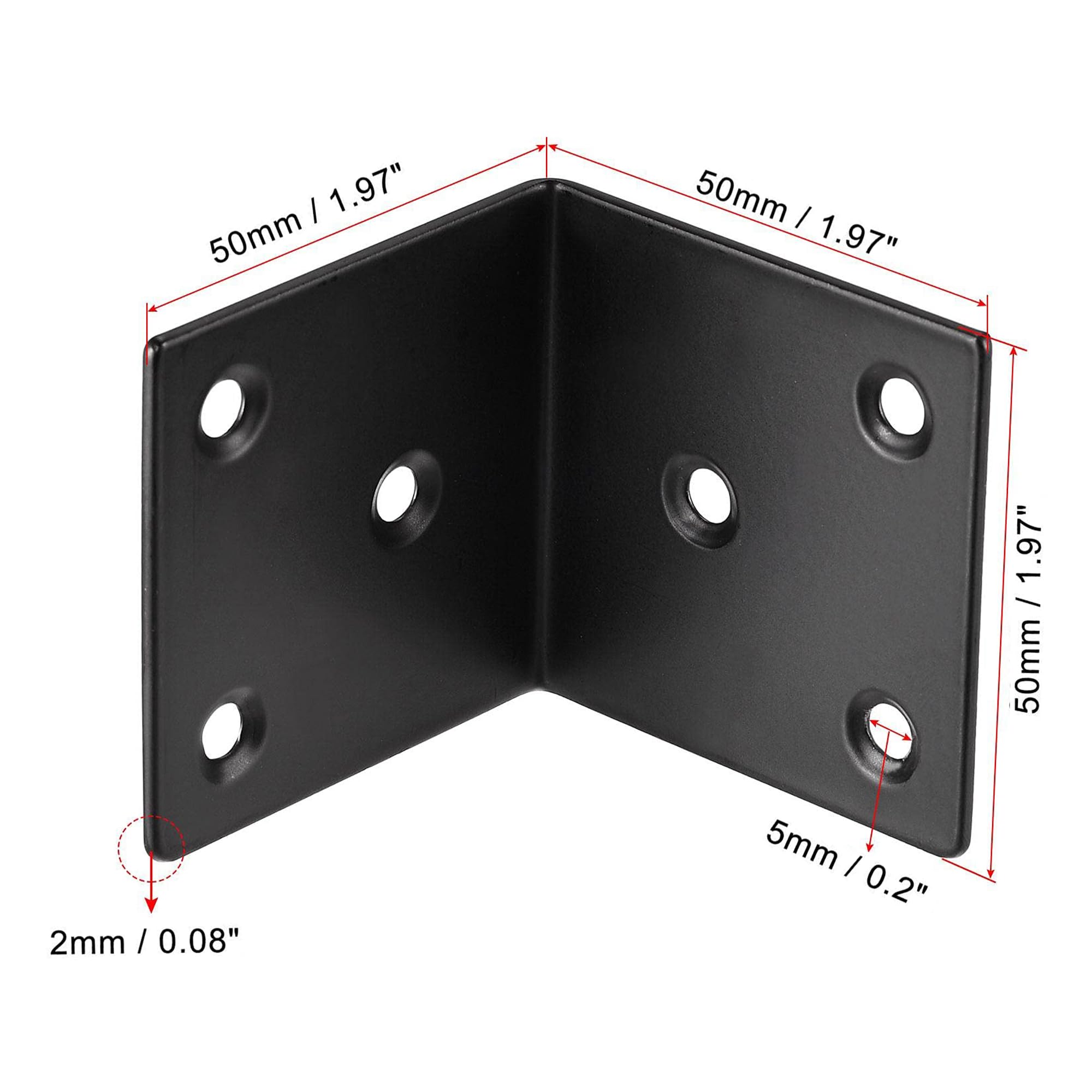 TA-VIGOR Heavy Duty L Brackets, 50x50x50mm Black Stainless Steel Corner Braces, 90 Degree Brackets with Screws - Image 2