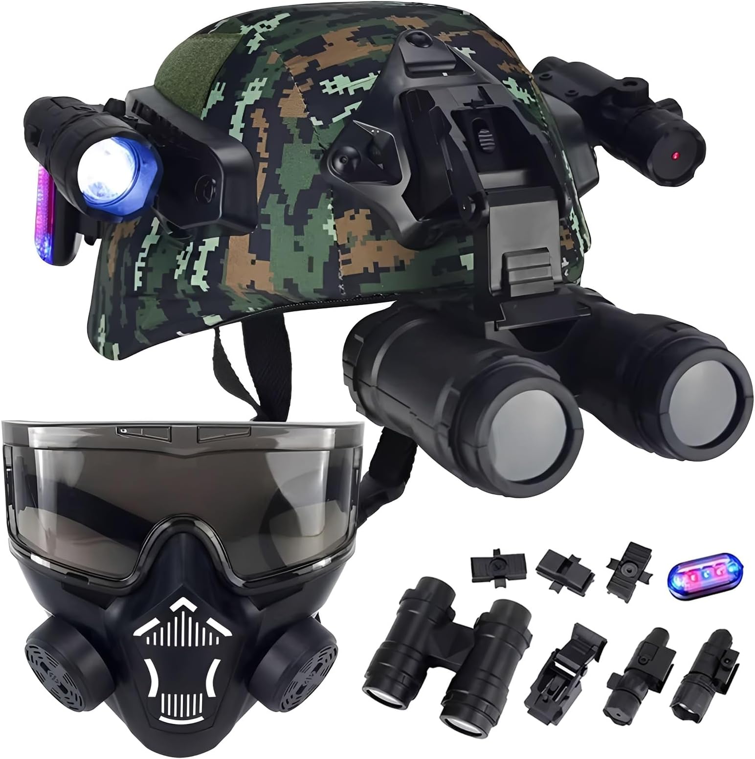 Kids Tactical Helmet Set - Night Vision Dummy Model, Flashlight & NVG Mount | Multi-Functional Combat Gear For Cosplay Airsoft Outdoor Game