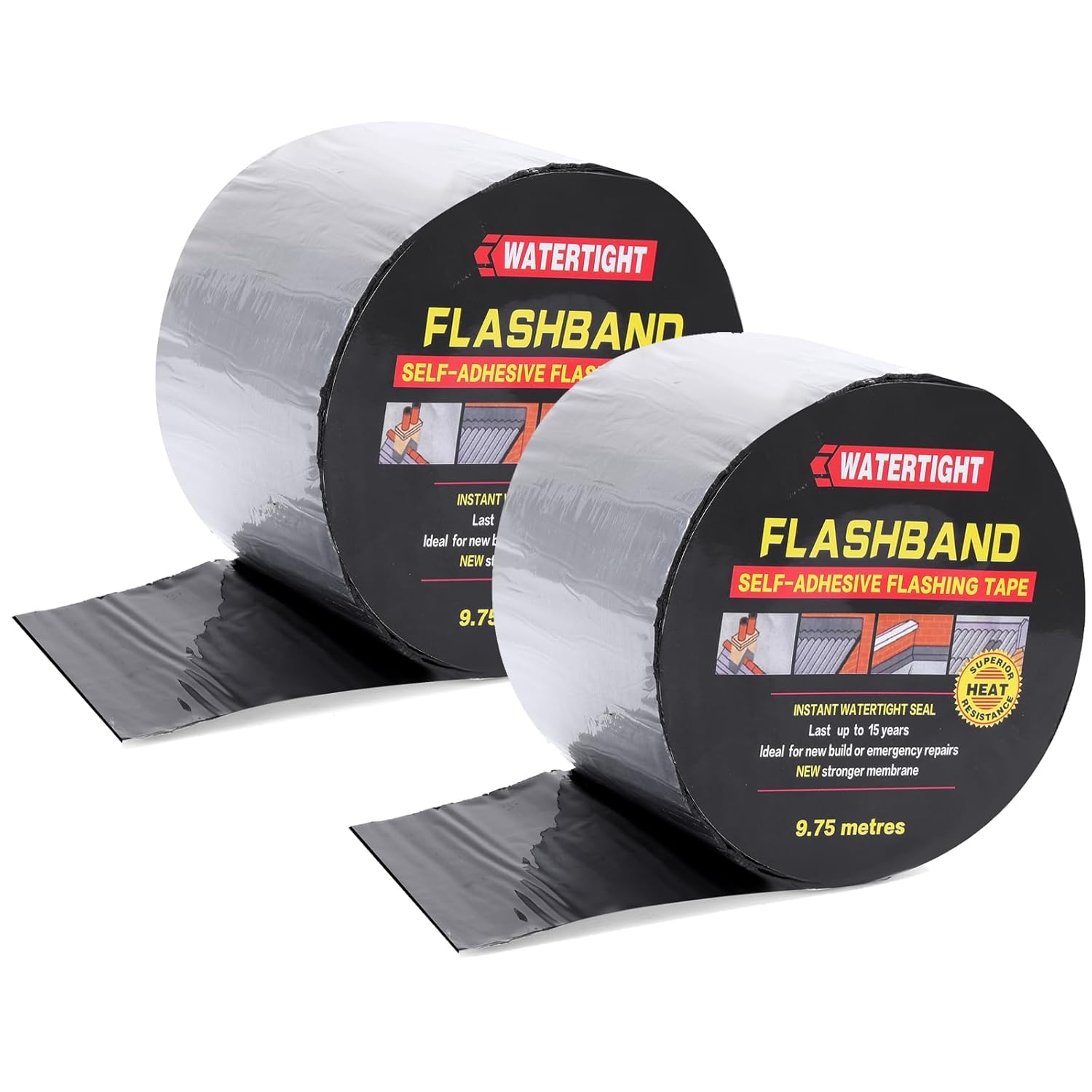 Flashing Roll Tape Asphalt Membrane, 4 inches X 32 Feet 60Mil Thick Waterproof Asphalt Patch Seal Tape Roll, Self-Adhesive Roof Sealant, Asphalt Repair for Door Roof Window Gutter Outdoor （2 Rolls)