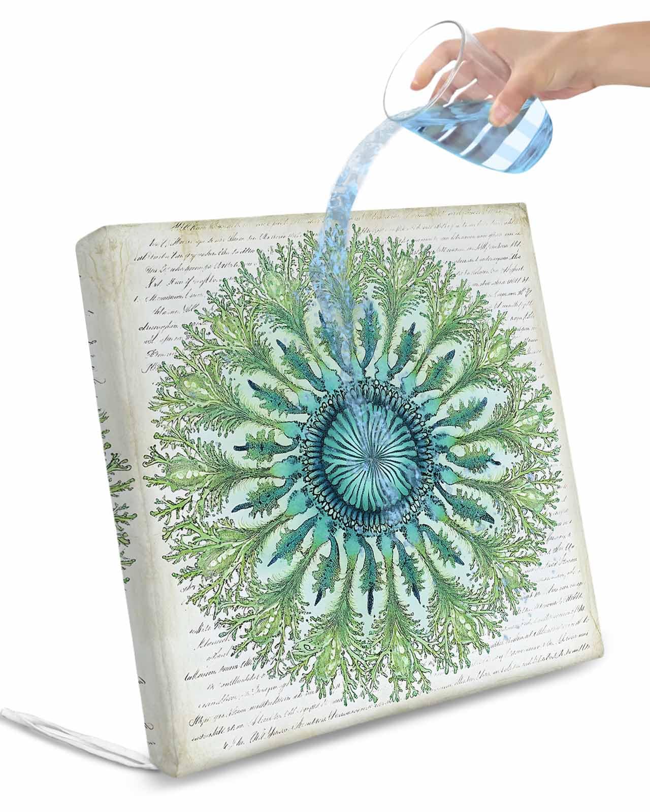 2 Pack Green Botanical Circle Waterproof Cushion Covers with Ties, Outdoor Patio Chaise Lounge Chair Seat Cushion Slip Covers Replacement(Only Cover) Abstract Art Vintage 24