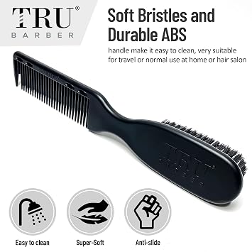 TRU BARBER PRO Fading Brush 2PCS Bundle, Barber Fade Brush, Cleaning Brush for clippers,Beard Brush,Stylist Comb Hair Styling Tool