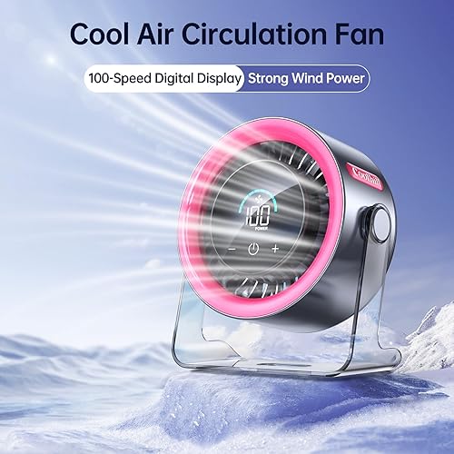 Miniatura 2 de Ventilador de escritorio USB para dormitorio Ventilador de mesa silencioso con pantalla digital de 100 velocidades con flujo de aire turbo, rotación