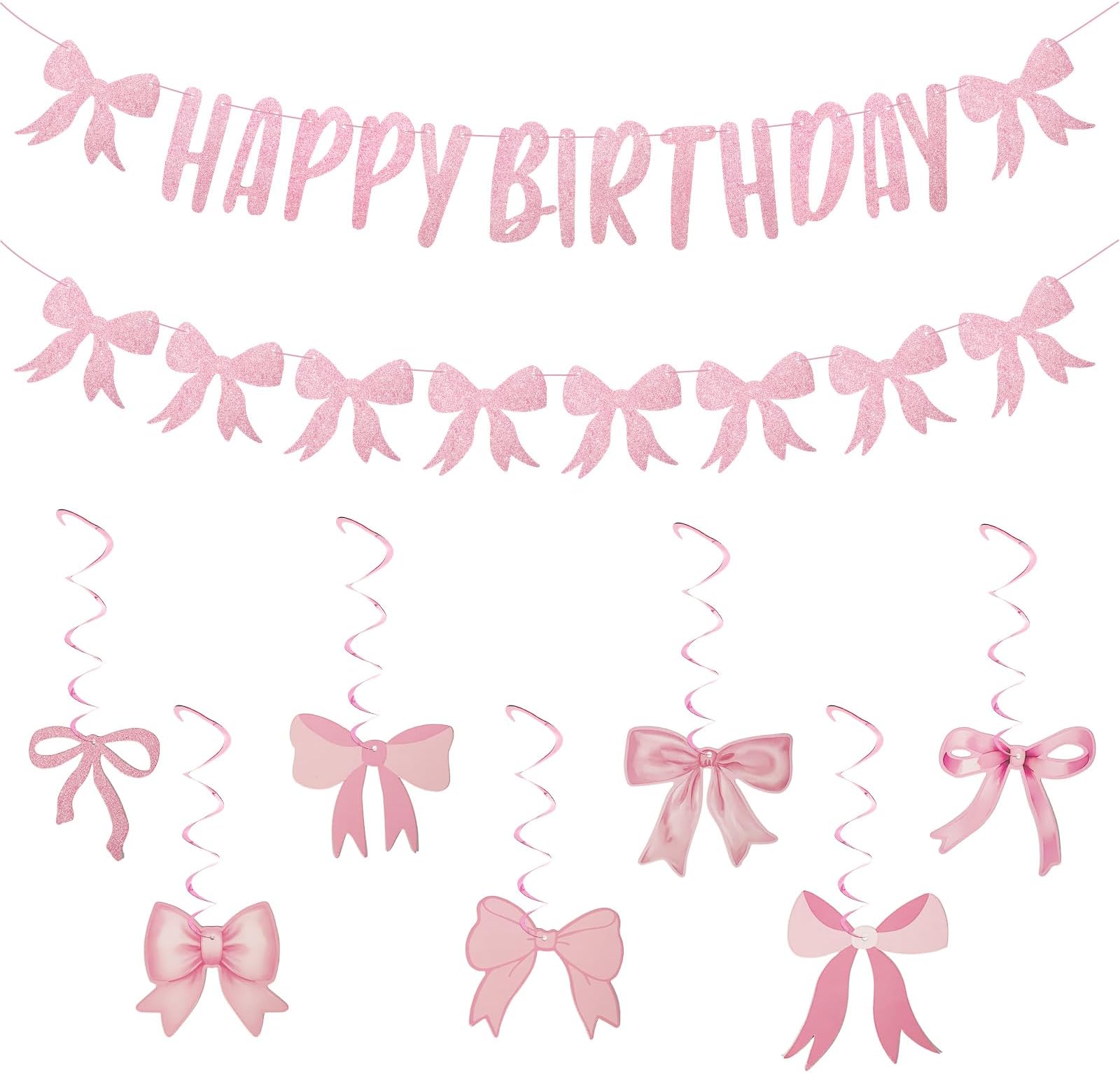 Happy Birthday Pink Bow Banner, Coquette Birthday Decorations Garland for Girls Party Supplies, Cute Bow Decor for Kids Celebrations and Events