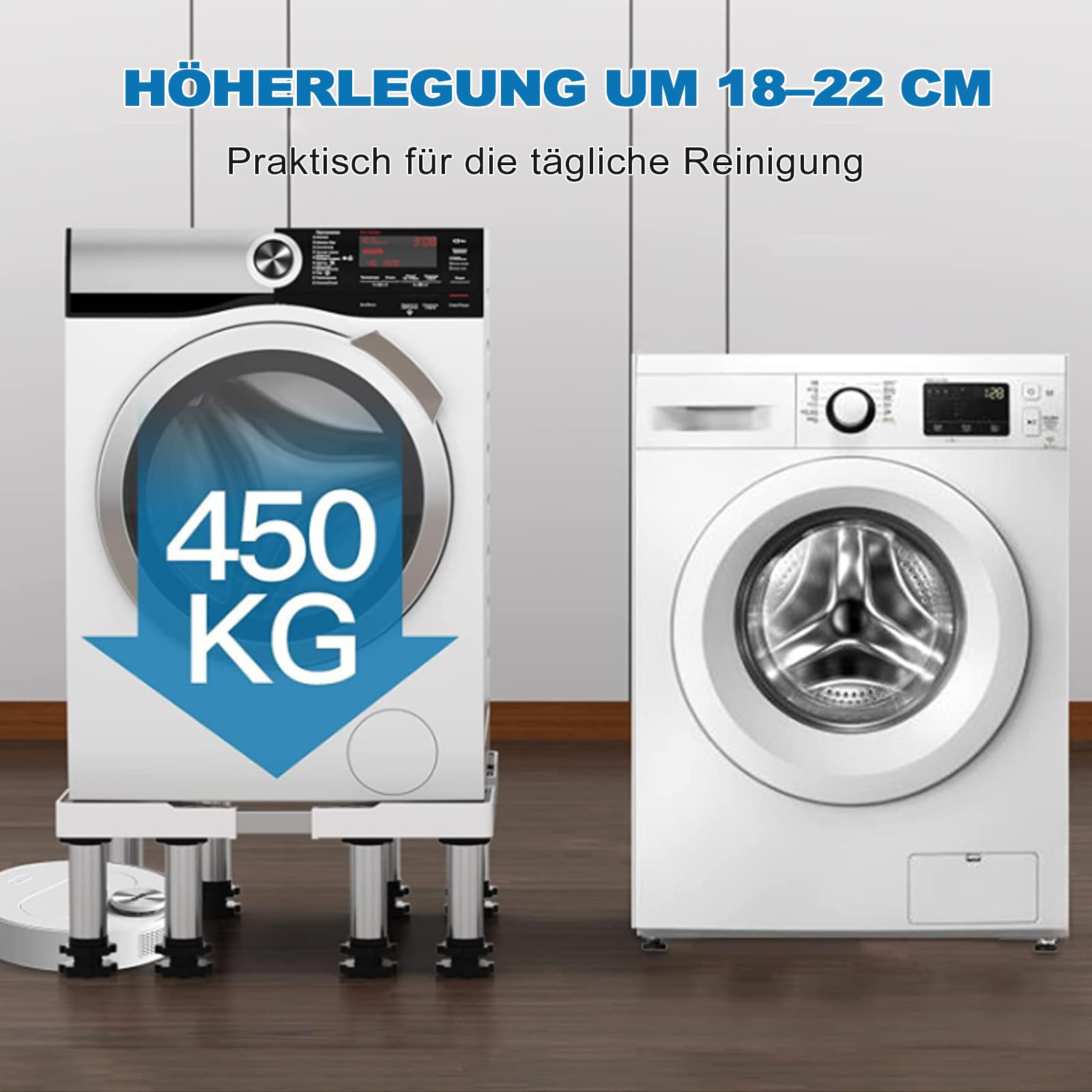 DEWEL 8 Füße untergestell für waschmaschine,podest für waschmaschine und trockner,Untergestell für Waschmaschine,Bärenlast 450kg,Geeignet für Kühlschränke,Waschmaschinen(Breite:43-57cm/Höhe 18cm-20cm)