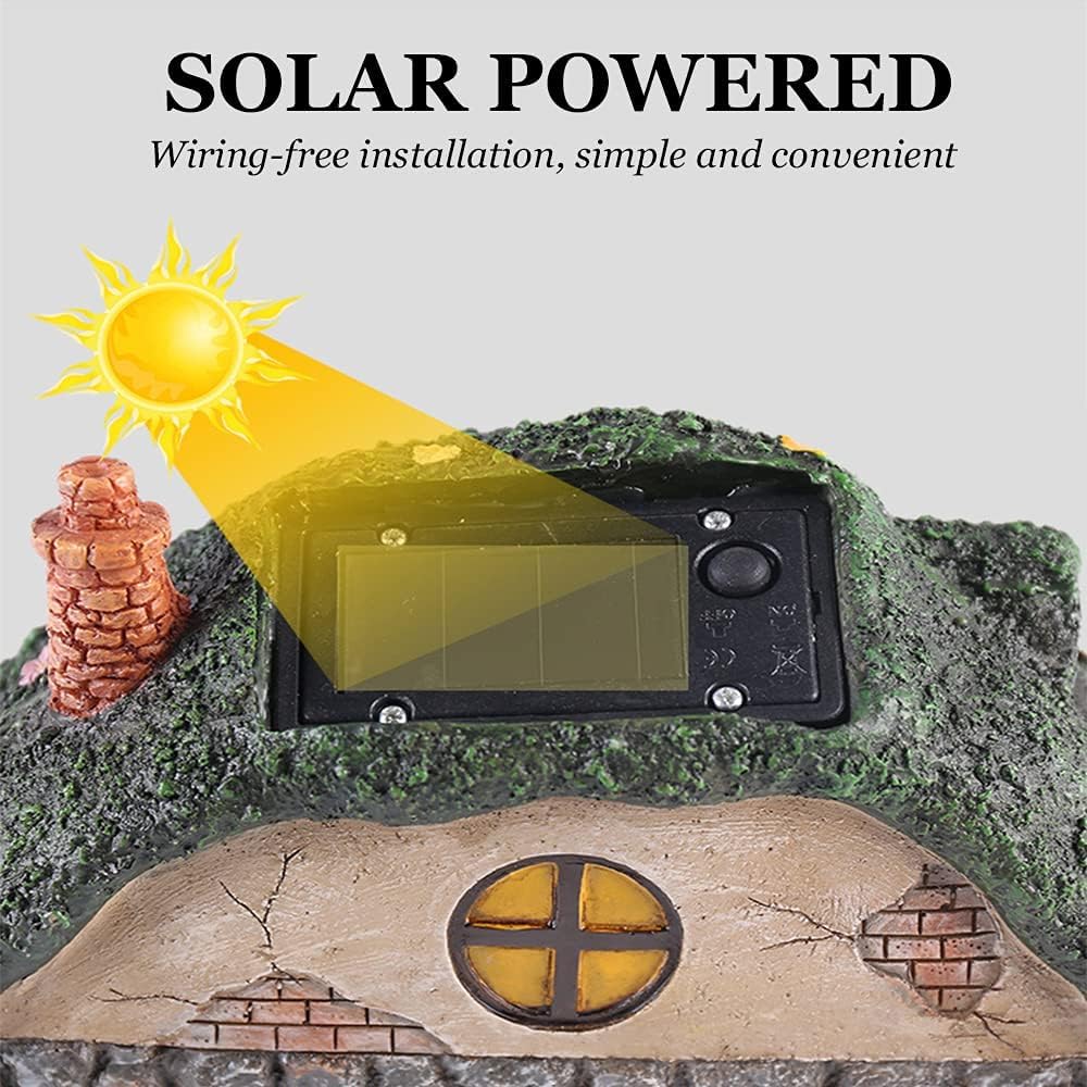 atibi Fairy Garden Ornament Outdoor,Solar Powered LED Fairy House for Garden Waterproof Resin Dwelling Ornament Night Light for Home Yard Decoration - Image 2