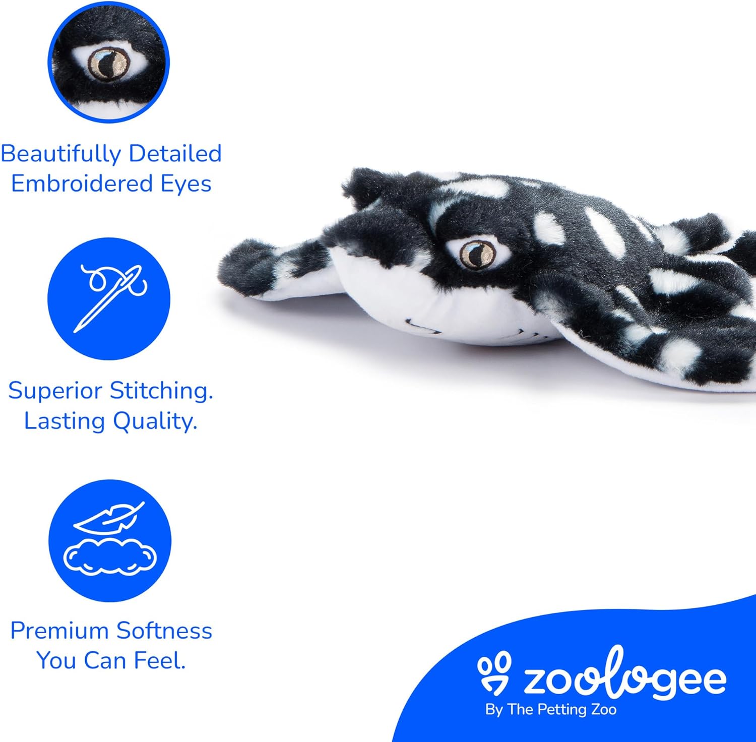 The Petting Zoo Spotted Eagle Stingray Stuffed Animal Plushie, Gifts for Kids, Earth Keeperz Sealife Animals, Zoologee Spotted Eagle Stingray Plush Toy, 15 inches
