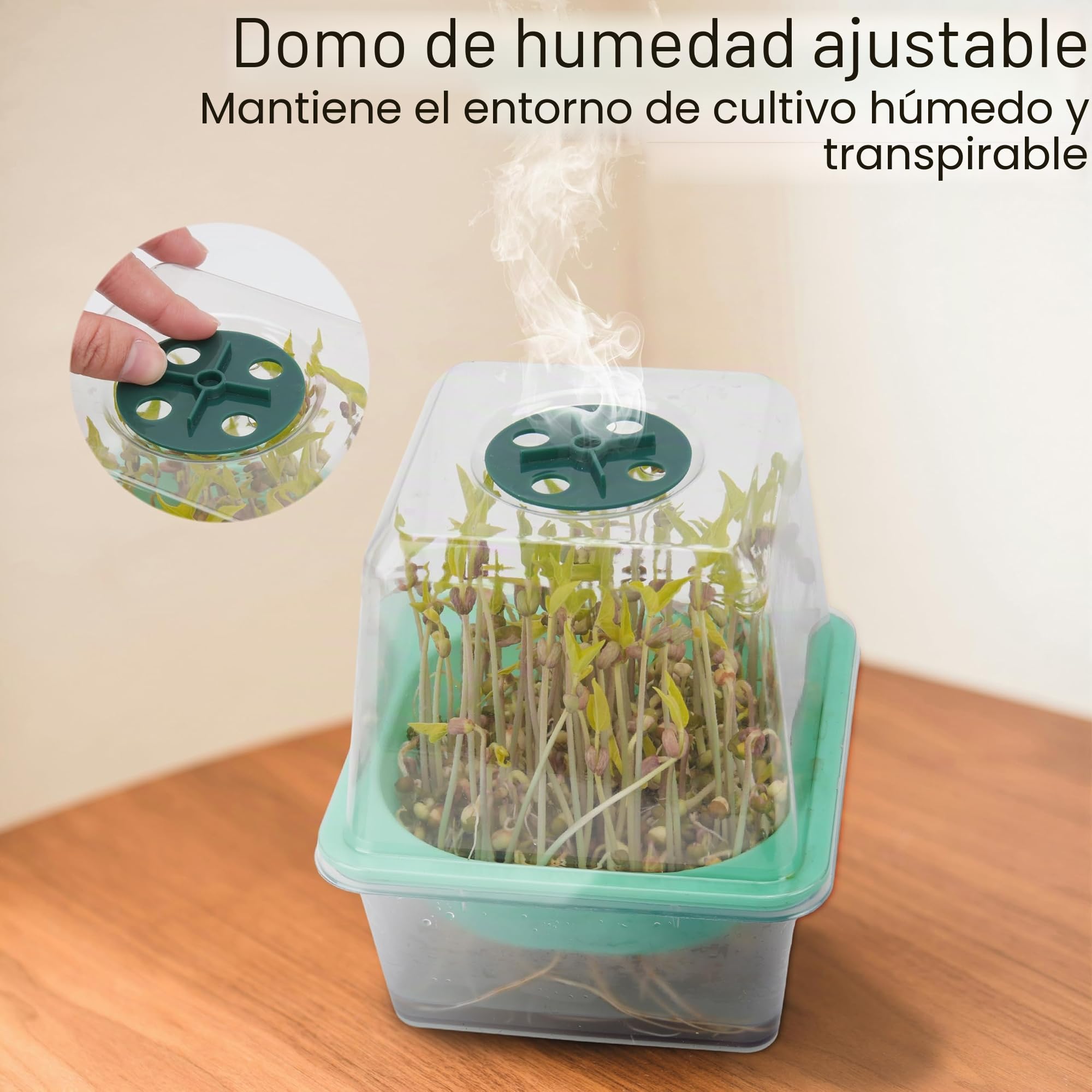 Bandejas para Microvegetales con Tapa y Domo de Humedad, LUVCSOY, Malla Pequeña 1.2 mm, Sin BPA Micro Semillas como Brócoli, Alfalfa, Rábano, Trébol. Pack de 4.