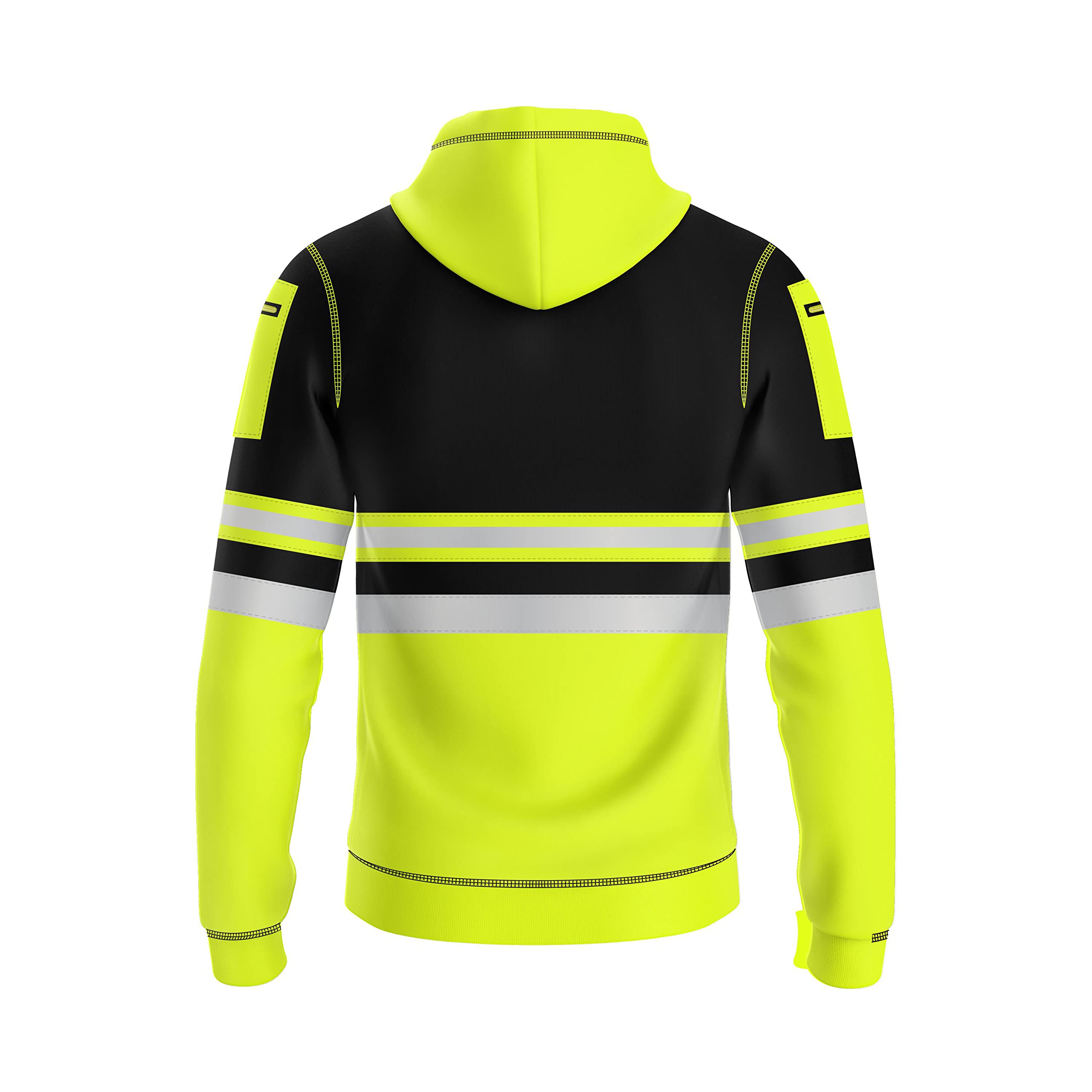 Mens Hi Vis Pullover Hoodie Reflective Tape Safety Work Drawstring Multi Zipped Pockets High Viz High Visibility Hoodie Sweatshirt